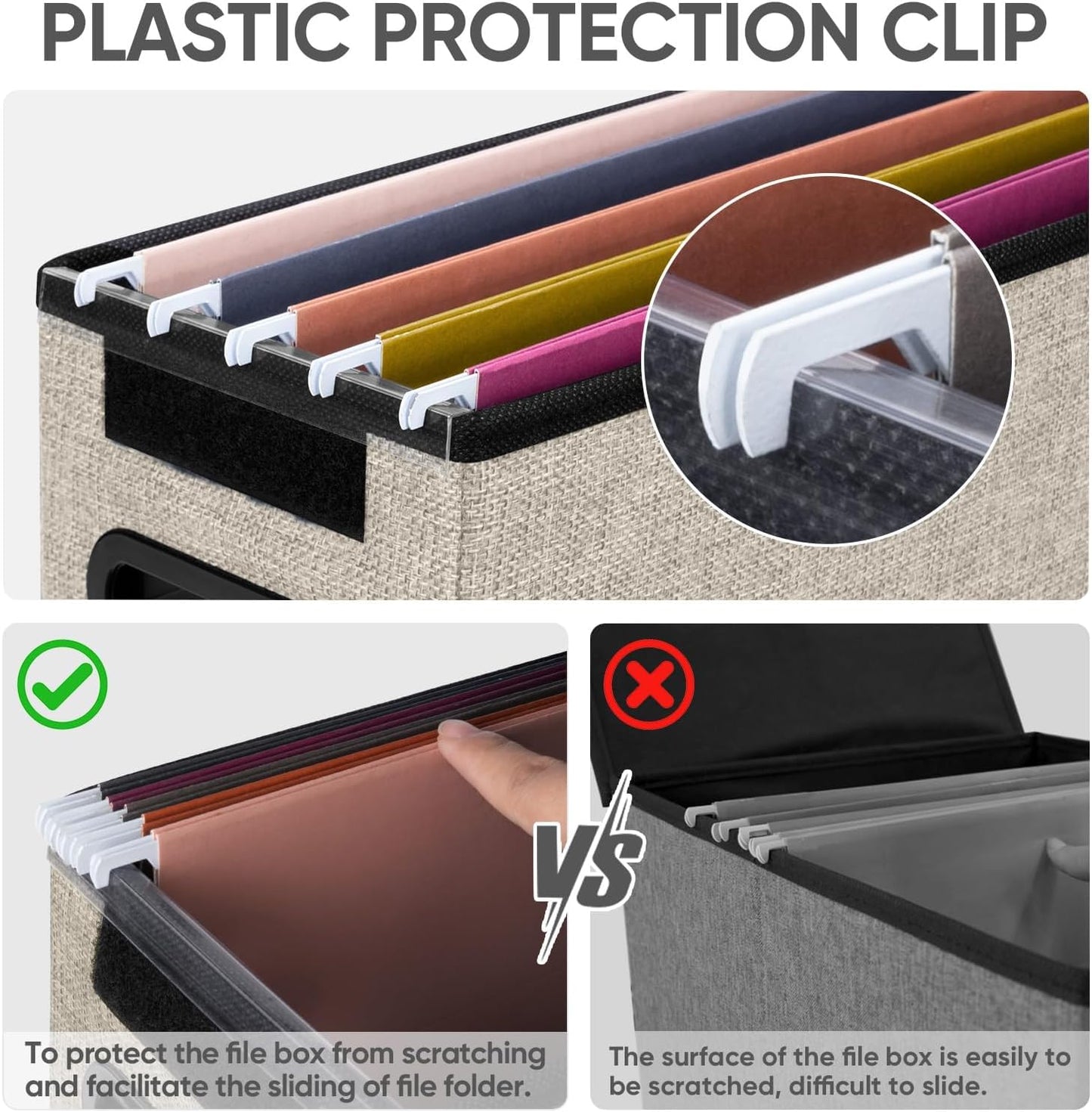 BALEINE File Organizer Box with Lid, Collapsible File Folder Organizer with Plastic Slide, Hanging File Folder Box for Office Document Storage (1 Pack, Beige, S)