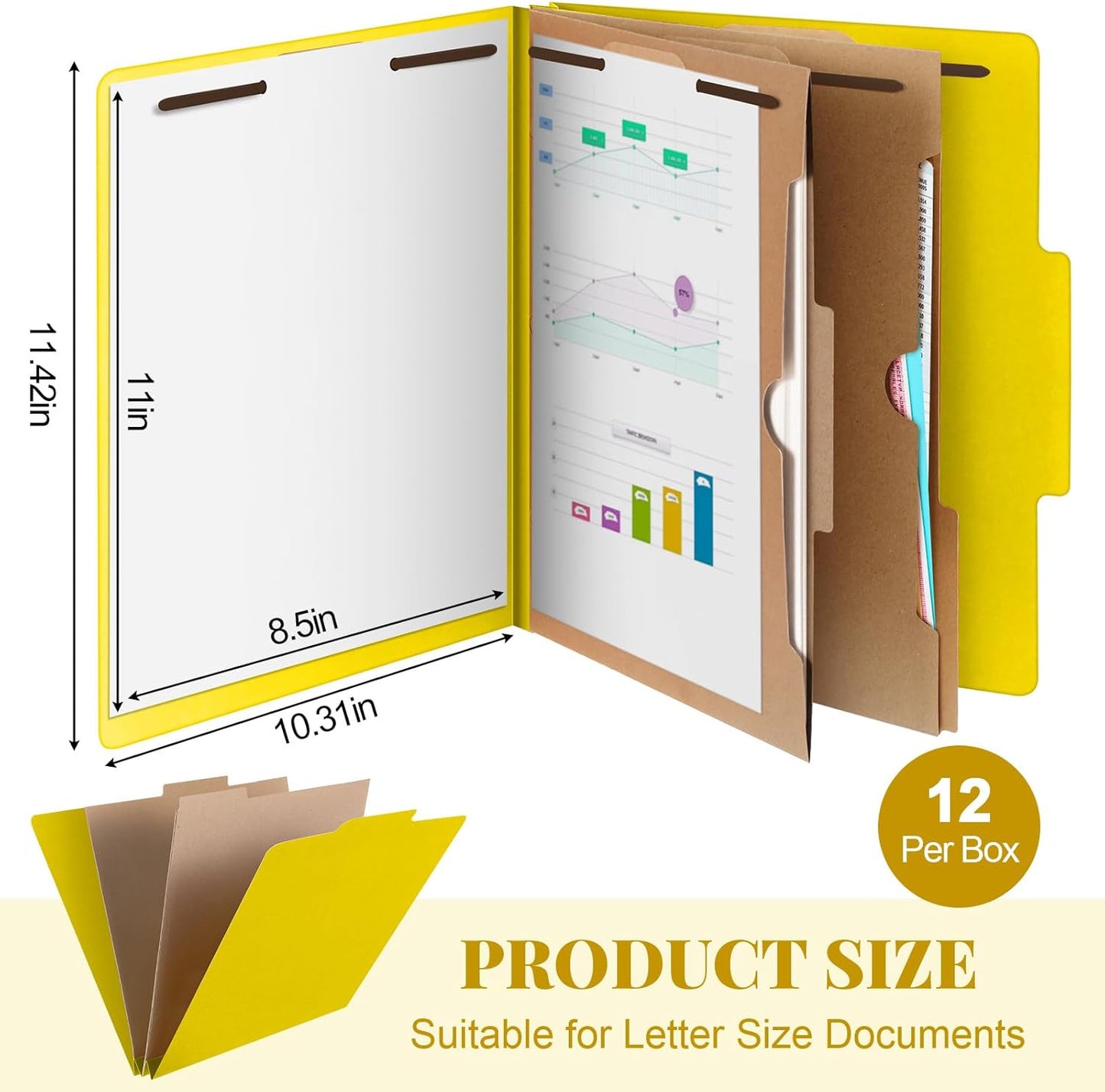 12 Pcs Classification Folders Letter Size, 2 Pocket Dividers Pressboard File Folder with Fasteners, Expanding File Organizer Bulk for Teachers, Clergy, Office, Church, Christmas (Yellow)