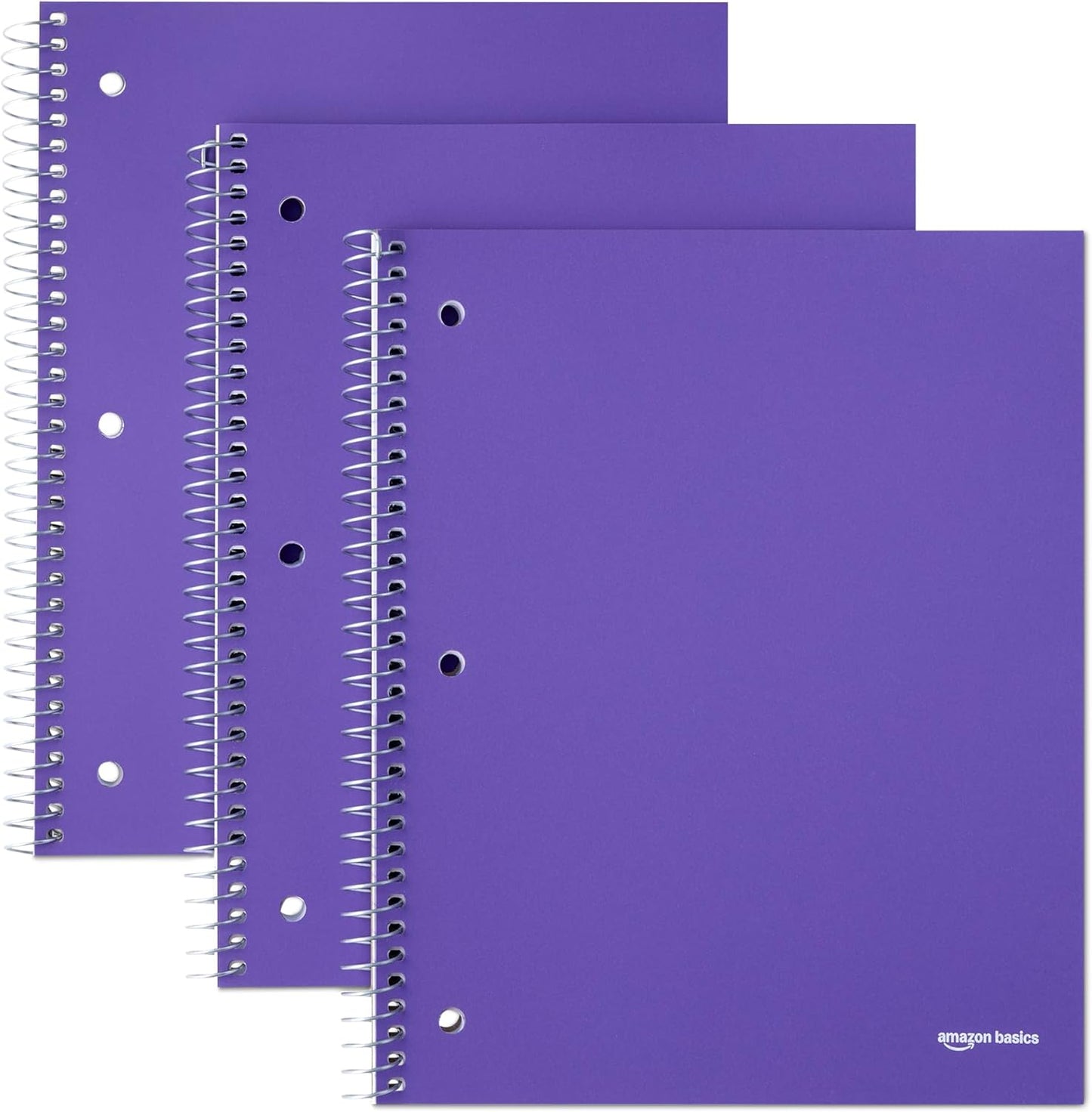 Amazon Basics Wide Ruled Spiral Notebook, Poly Cover, 100 Sheets, 8" x 10-1/2", Radiant Orchid, 3 pack