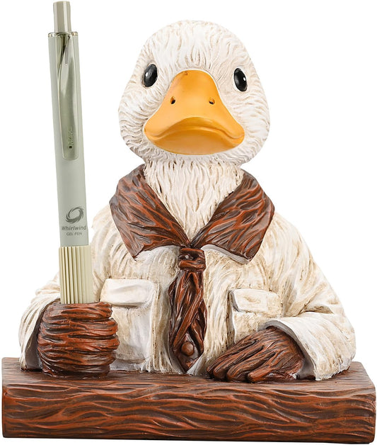 Duck Pen Insertion Pen Stand Resin Paperweight Cool Pencil Holder, Animal Series Desk Accessories Decor for Home Office School for Duck Lovers