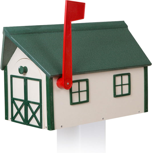 Peaceful Classics Poly Mailbox Durable, Weather-Resistant Amish Craftsman Mailboxes for Outside Uses Like Front Yard and Road Side Long-Lasting, Decorative, Modern Mailbox (Beige w/Green Trim & Roof)