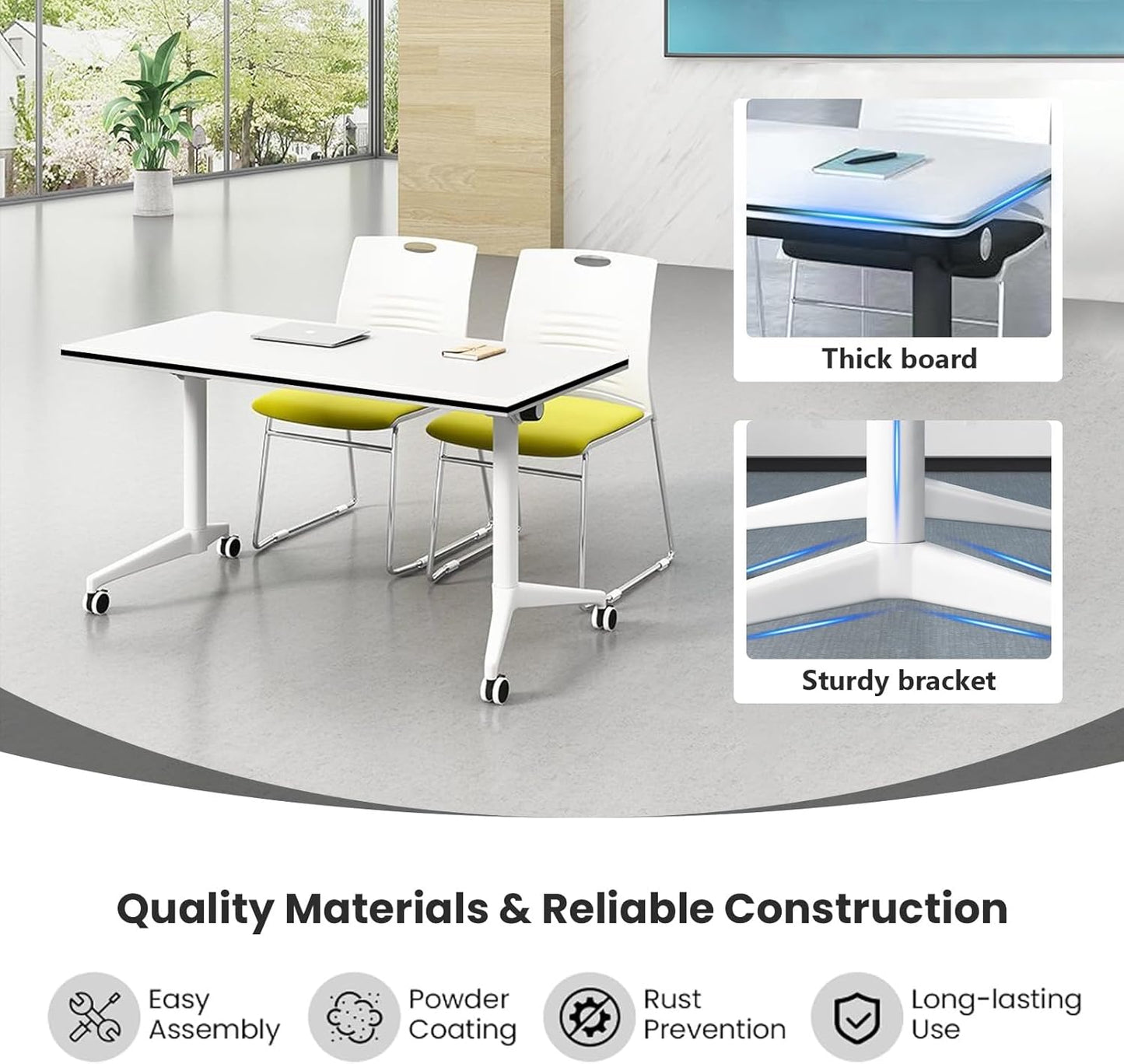 Conference Table Folding Conference Table, Modern Conference Room Table White Meeting Table Flip Top Large Mobile Training Table, Mobile Training Seminar Table for Office Classroom (6pack 63in)