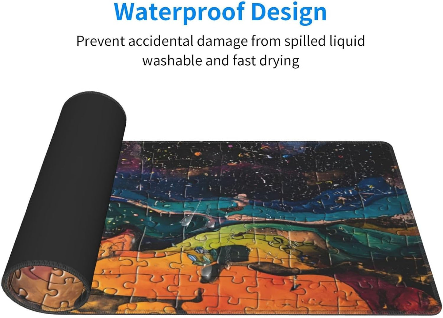 Gaming Mouse Pad Desk Pad,Extended Big Mouse Pad,31.5x11.8 Inch Long Computer Keyboard Mouse Mat Mousepad with 3mm Non-Slip Base and Stitched Edge for Gaming and Office… (Watercolor Puzzle)