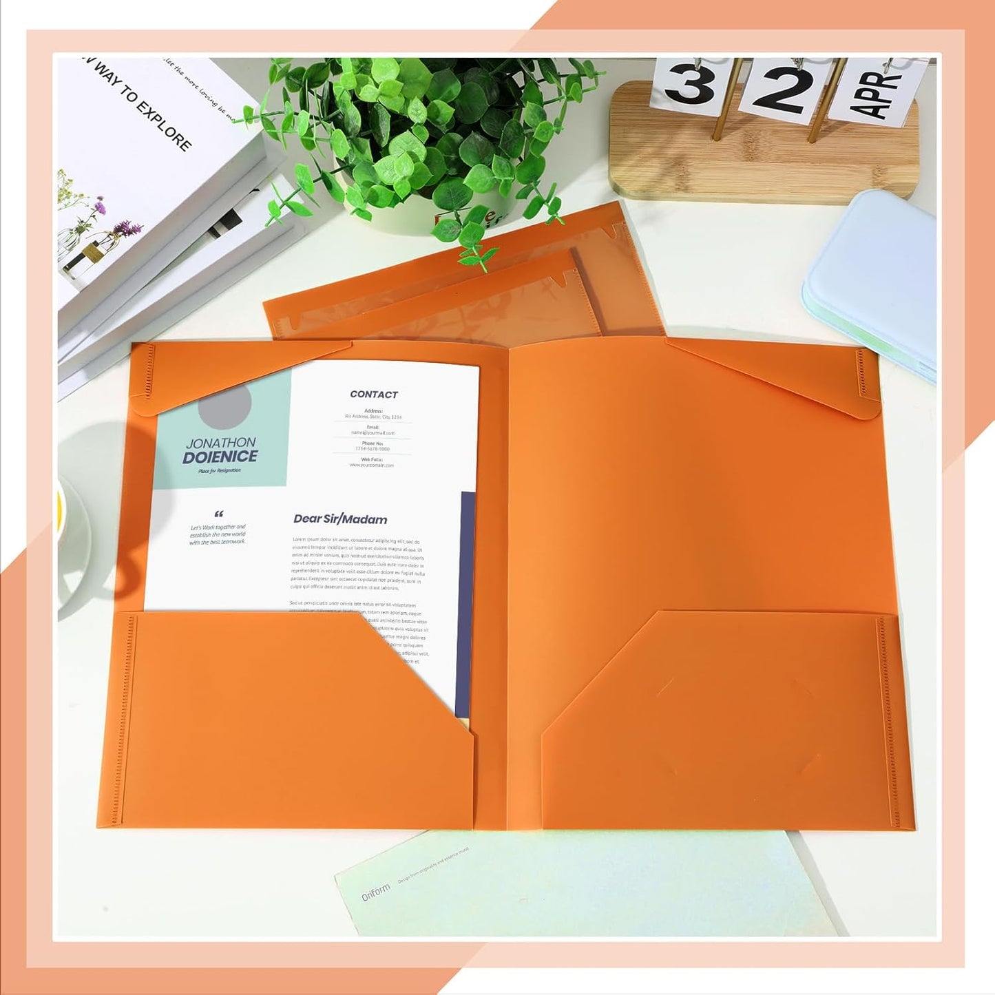 Henoyso 100 Pcs Plastic Folders with Clear Front Pockets Bulk Heavy Duty File Folders with 2 Pockets and Card Slot for Student Teacher Back to School Supplies Office Presentation (Orange)