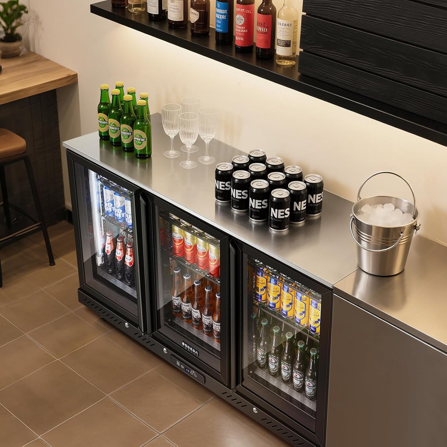 BODEGACOOLER Back Bar Cooler With 3 Glass Doors,Counter Height Beverage Refrigerator,12 Cu.Ft Commercial Display Bar Fridge with LED Lighting,21 inch Beverage Cooler for Beer,Soda Drinks,Wine