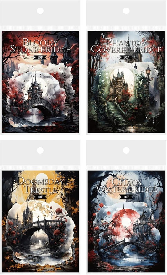 40 Pieces Gothic Bridge and Castle PET Scrapbook Stickers, 4 Pack Large Size Aesthetic Decorative Stickers for Scrapbooking, Planner, Junk Journaling Supplies, DIY Arts, Crafting