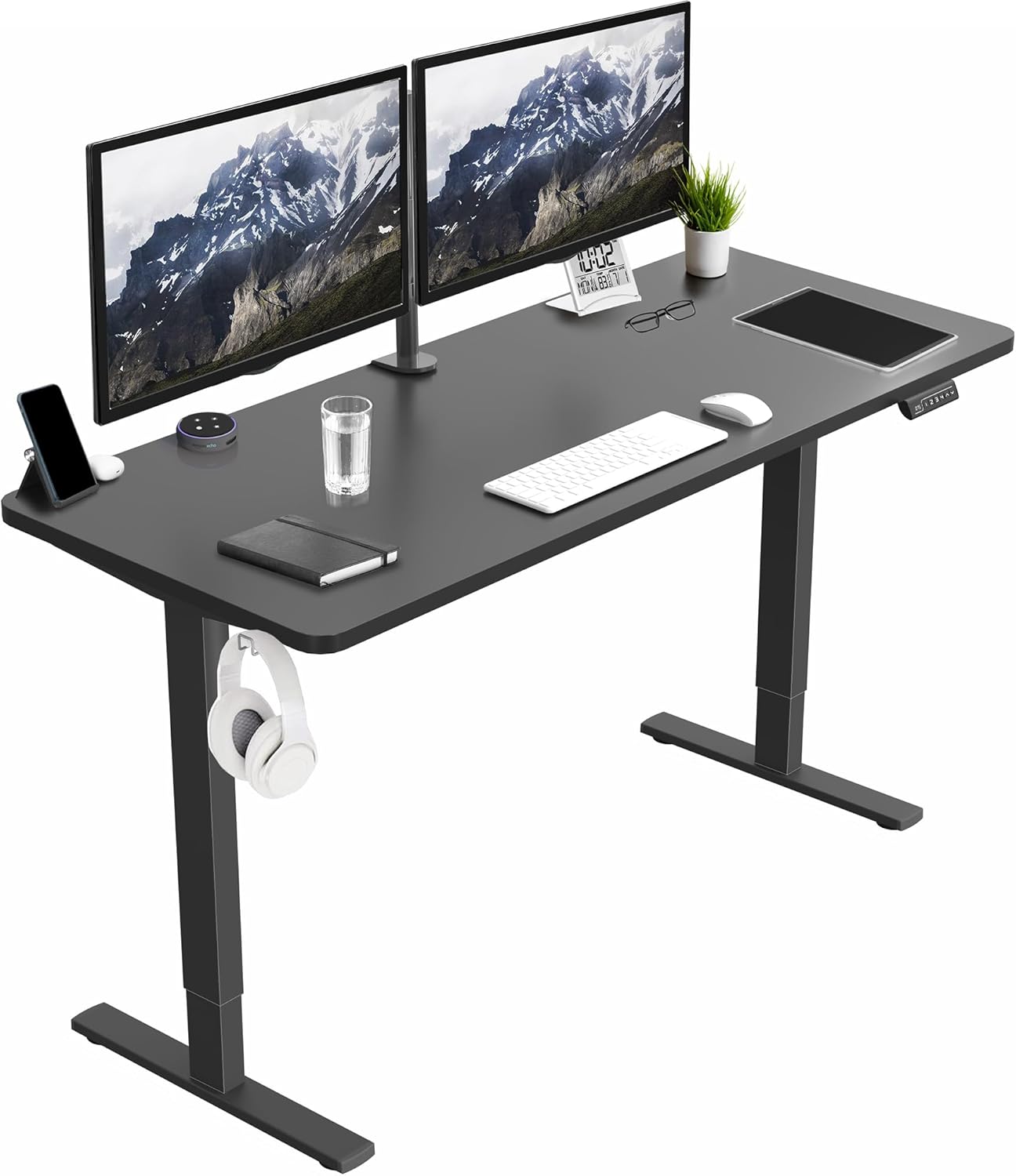 VIVO Electric 60 x 24 in Standing Desk, Memory Height Adjustment, 1B Series, One-Piece Black Top, Black Frame, DESK-KIT-1B6B