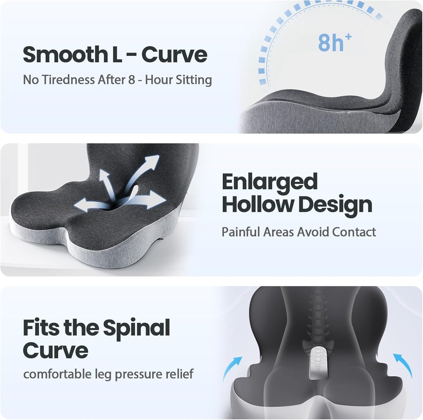 Back and Seat Cushion, 2025 New Ergonomic Non-Slip Memory Foam Seat Cushion with Back Support, L-Shaped Breathable Seat Cushions for Car, Office, Home (Light Gray)