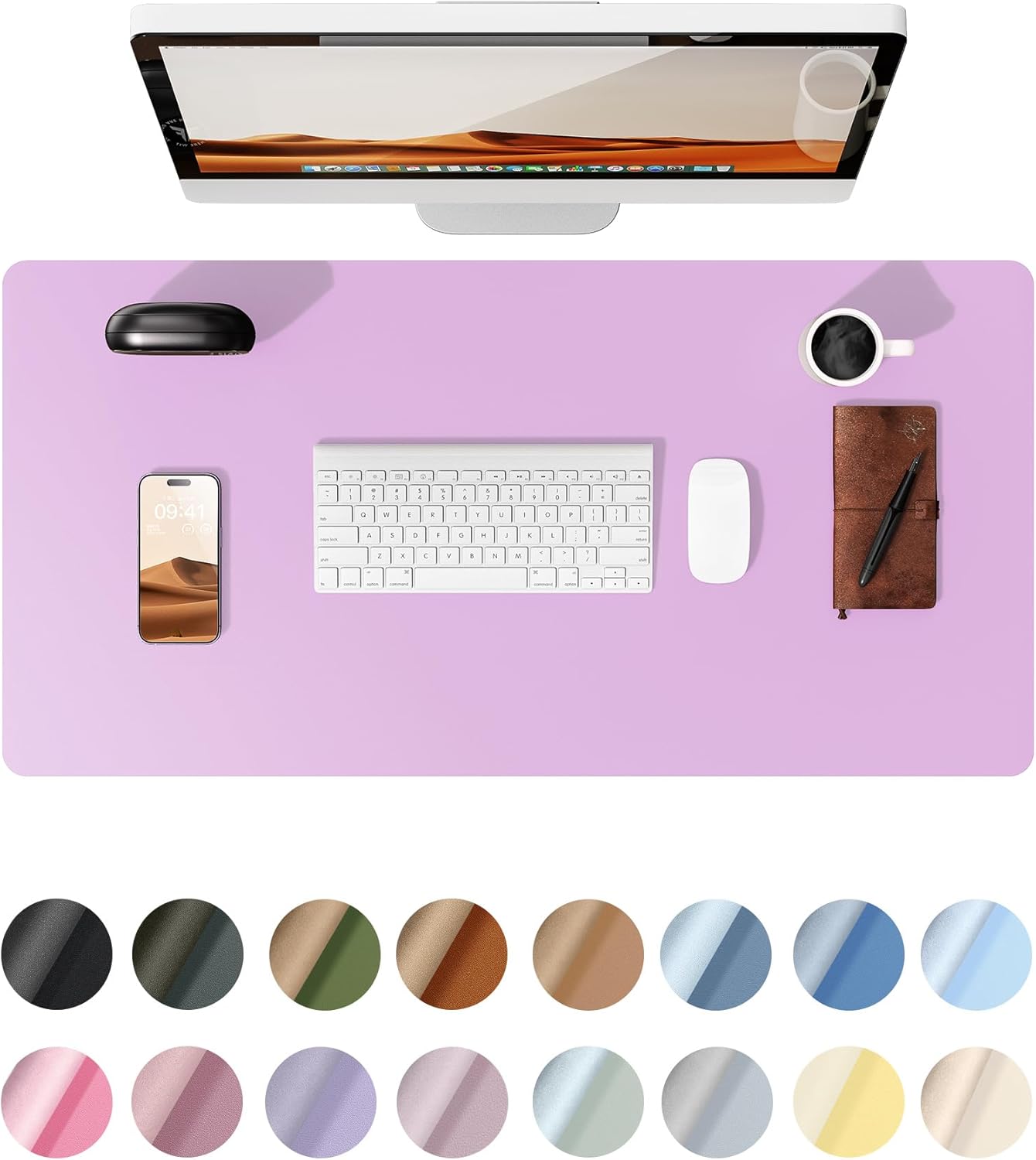 YSAGi Leather Desk Pad Protector, Office Desk Mat, Large Mouse Pad, Non-Slip PU Leather Desk Blotter, Laptop Desk Pad, Waterproof Desk Writing Pad for Office and Home (Taro Purple, 23.6" x 13.8")