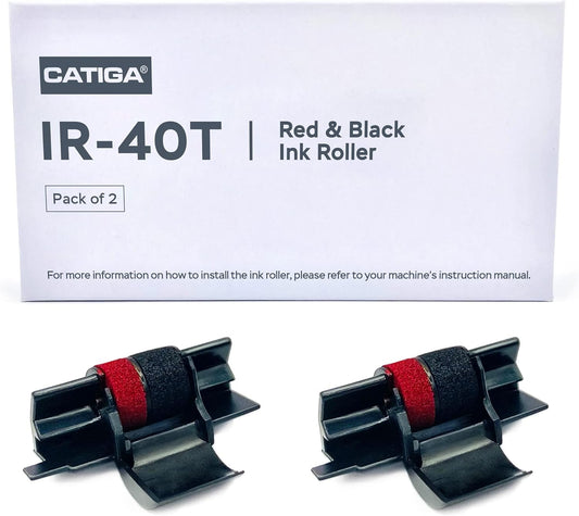 CATIGA IR-40T Ink Roller Cartridge for Printing Calculators and Adding Machines, Black/Red Pack of 2, Used with Casio HR-100TM HR-150TM HR-170RC, Sharp EL-1750V EL-1801V, CP30A CP90A
