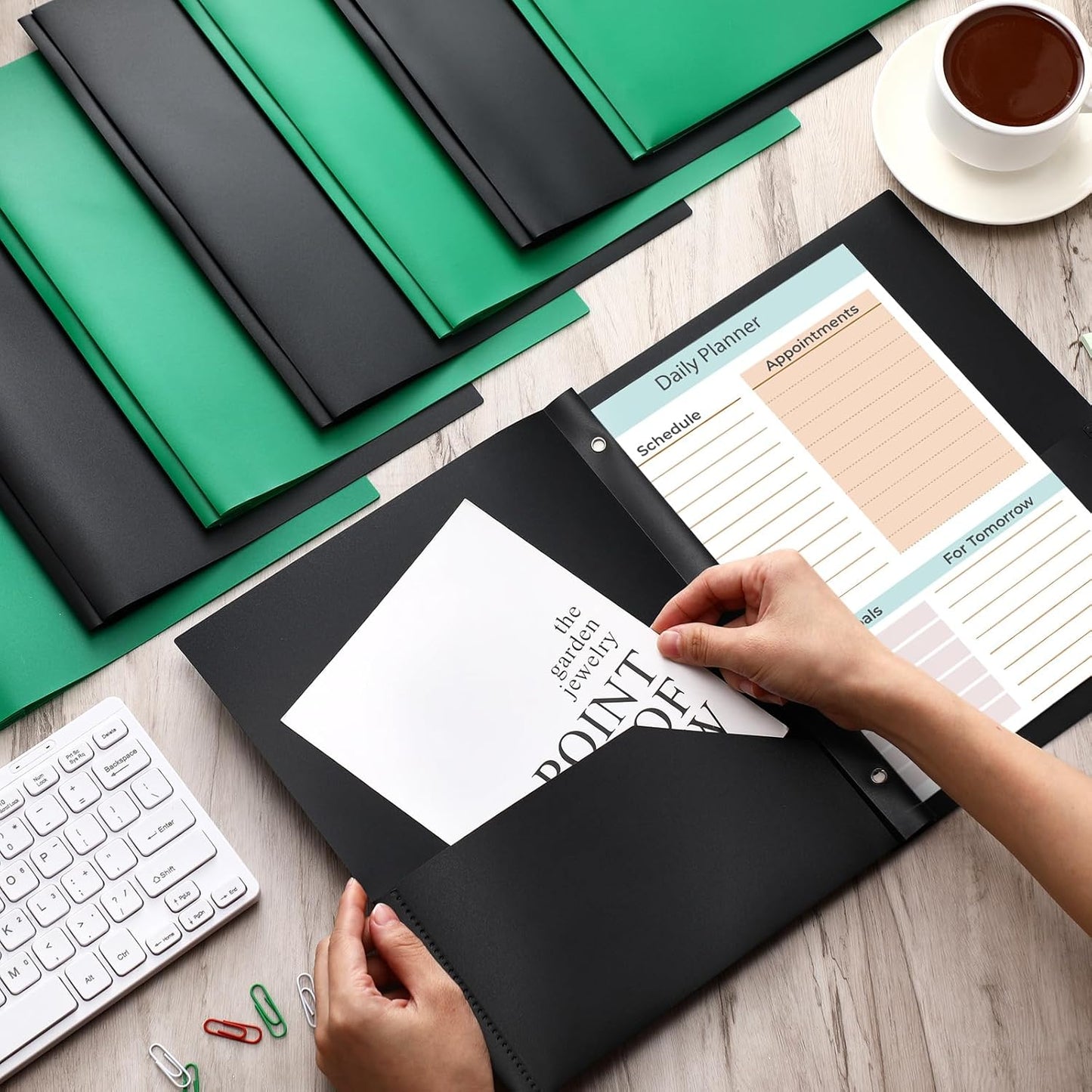 Patelai 48 Pcs Plastic Folders with 2 Pockets and 3 Prongs Home Folders with Card Slot Letter Size Heavy Duty Report Covers for Back to School(Green, Black,Classic)