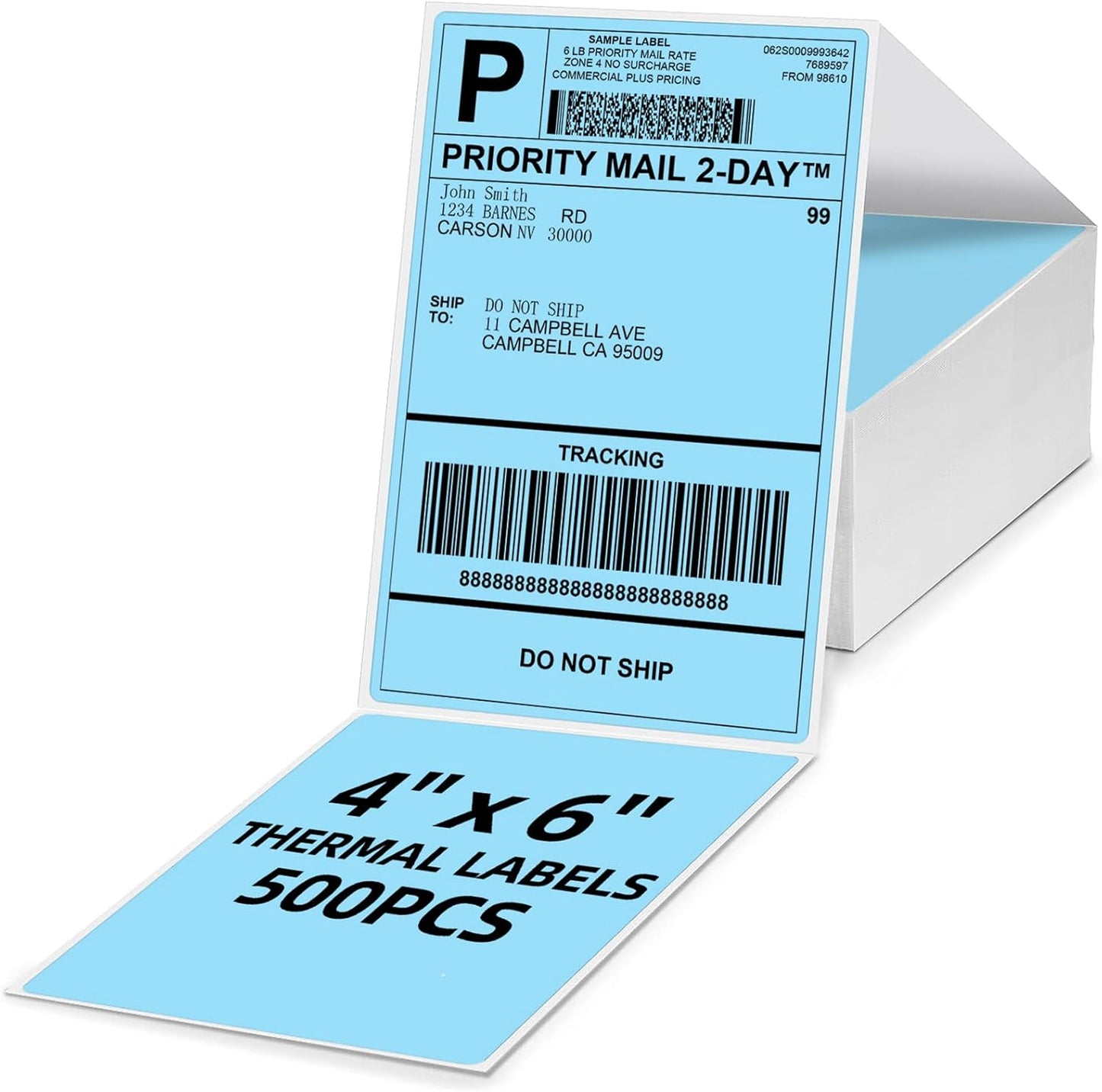 4x6 Thermal Labels, 1 Packs of 500 4x6 Fold Labels Blue - Compatible with JADENS, ASprink, Phomemo, Rollo, Zebra, Omezizy and Other Thermal Printers