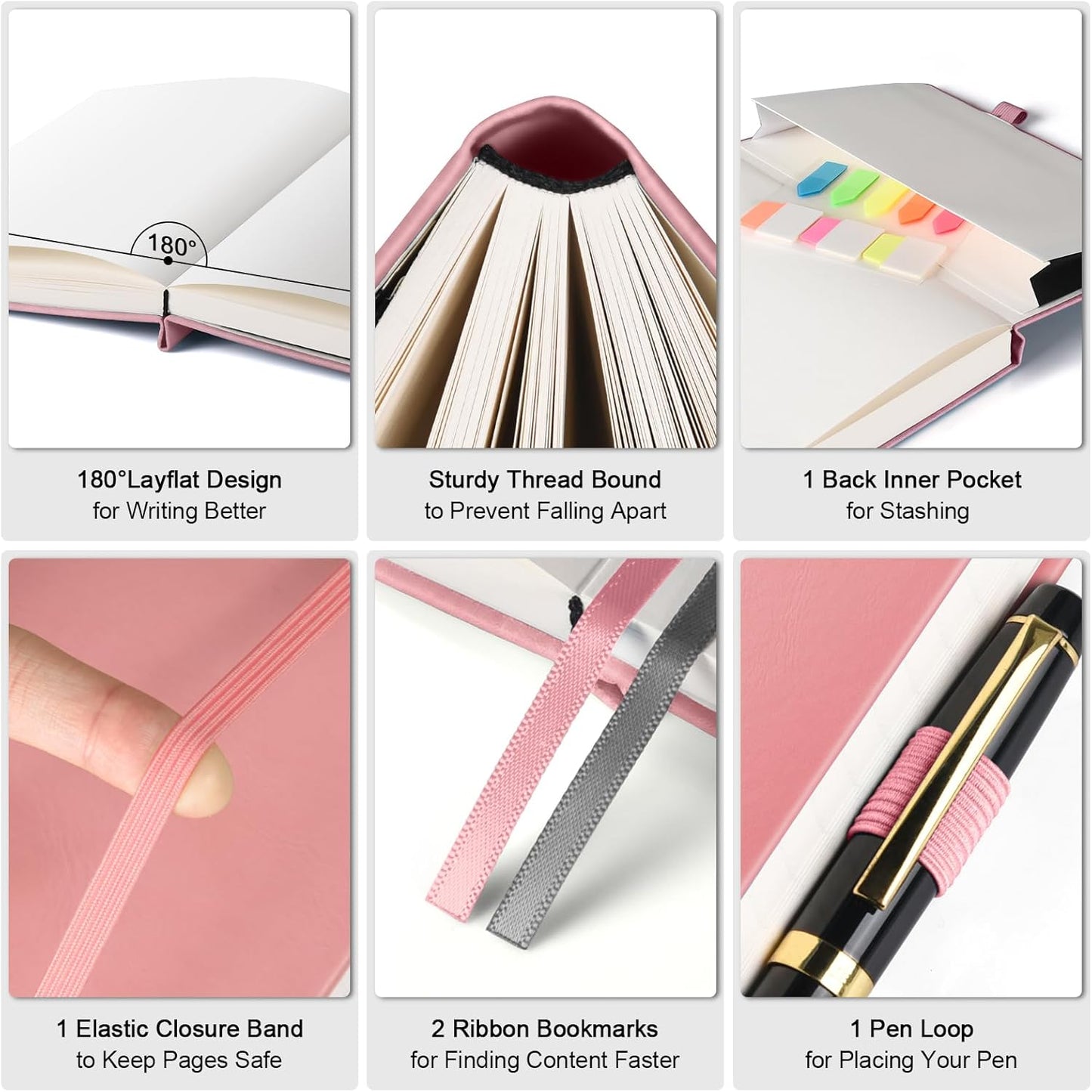 5 Pack Lined Notebook Journal for Women, 312 Numbered Pages Thick Notebooks Bulk, 100gsm No Bleed Paper Hardcover Leather Journal, College Ruled Notebook Set for Work Writing Travel, A5, Multicolor