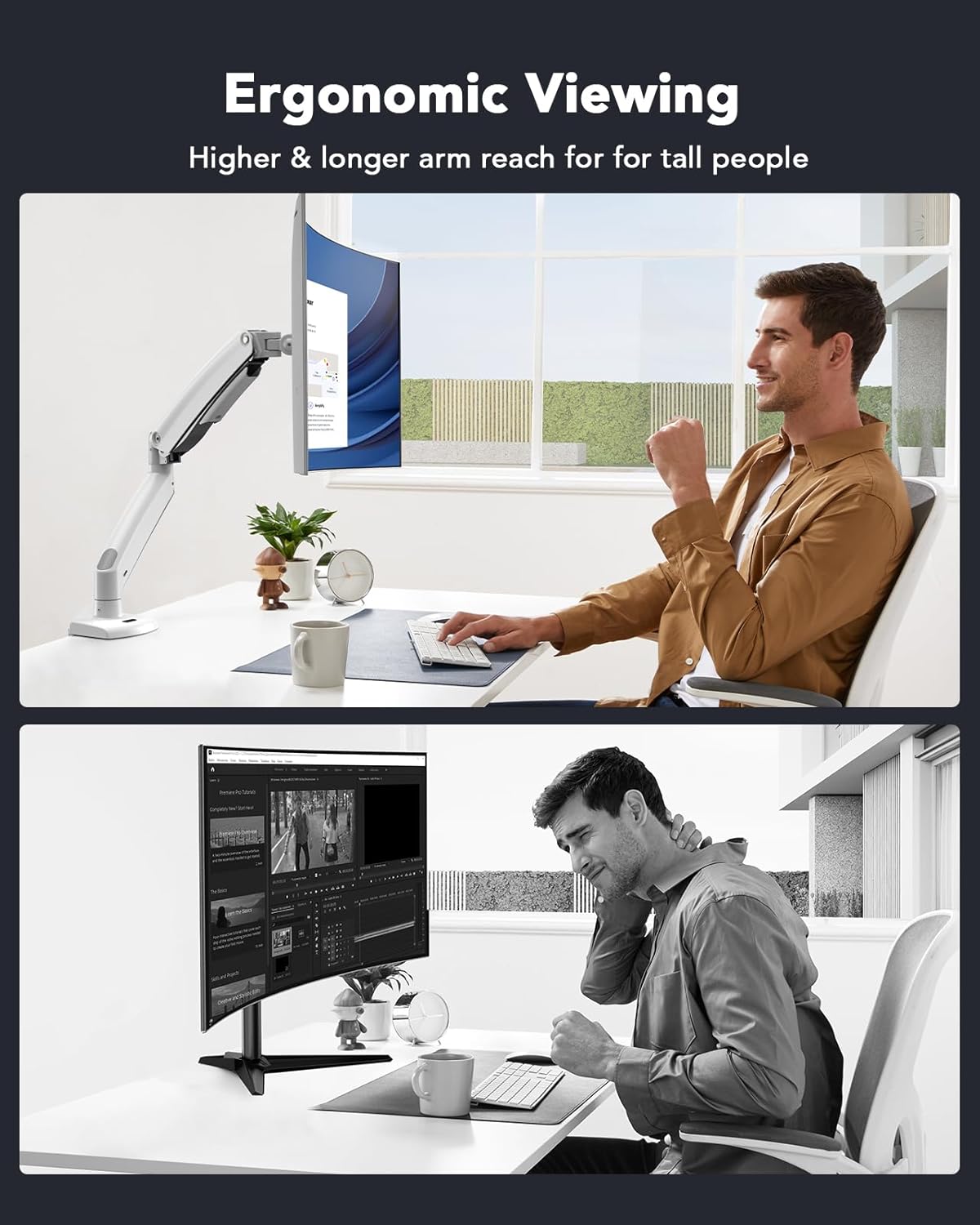 HUANUO Single Monitor Arm for 40 inch Screens, Ultrawide Computer Monitor Mount Holds 26.48 lbs, Upgraded Adjustable Stand with USB, C-Clamp & Grommet Base, VESA 75x75 or 100x100mm