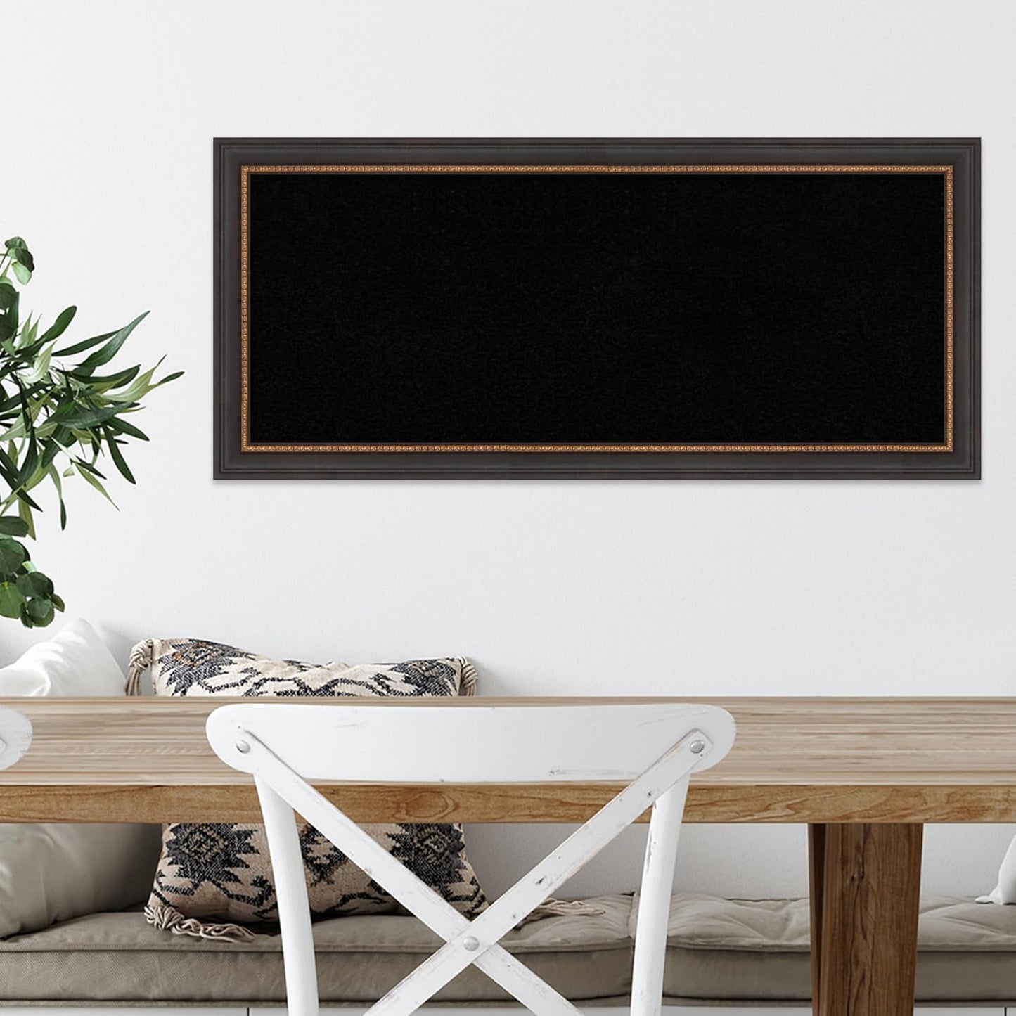 Amanti Art Black Cork Board for Wall, 15x33 Vision Board with Black Wood Frame, Medium Corkboard Office Decor for Home Organization, Traditional Corkboard Pinboard to Display Items for Home