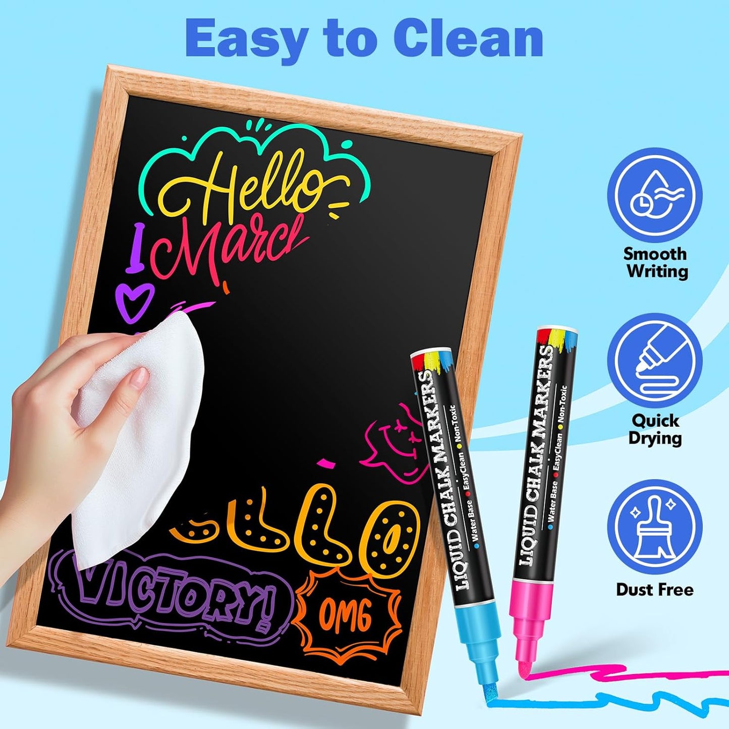 46 Pack Liquid Chalk Markers for Blackboard, Dry Erase Markers Pens for Chalkboard Calendar Window Car Glass, 6mm Reversible Tip, Dust-Free Chalk Pens for School Kids Bistro Businesses Restaurants