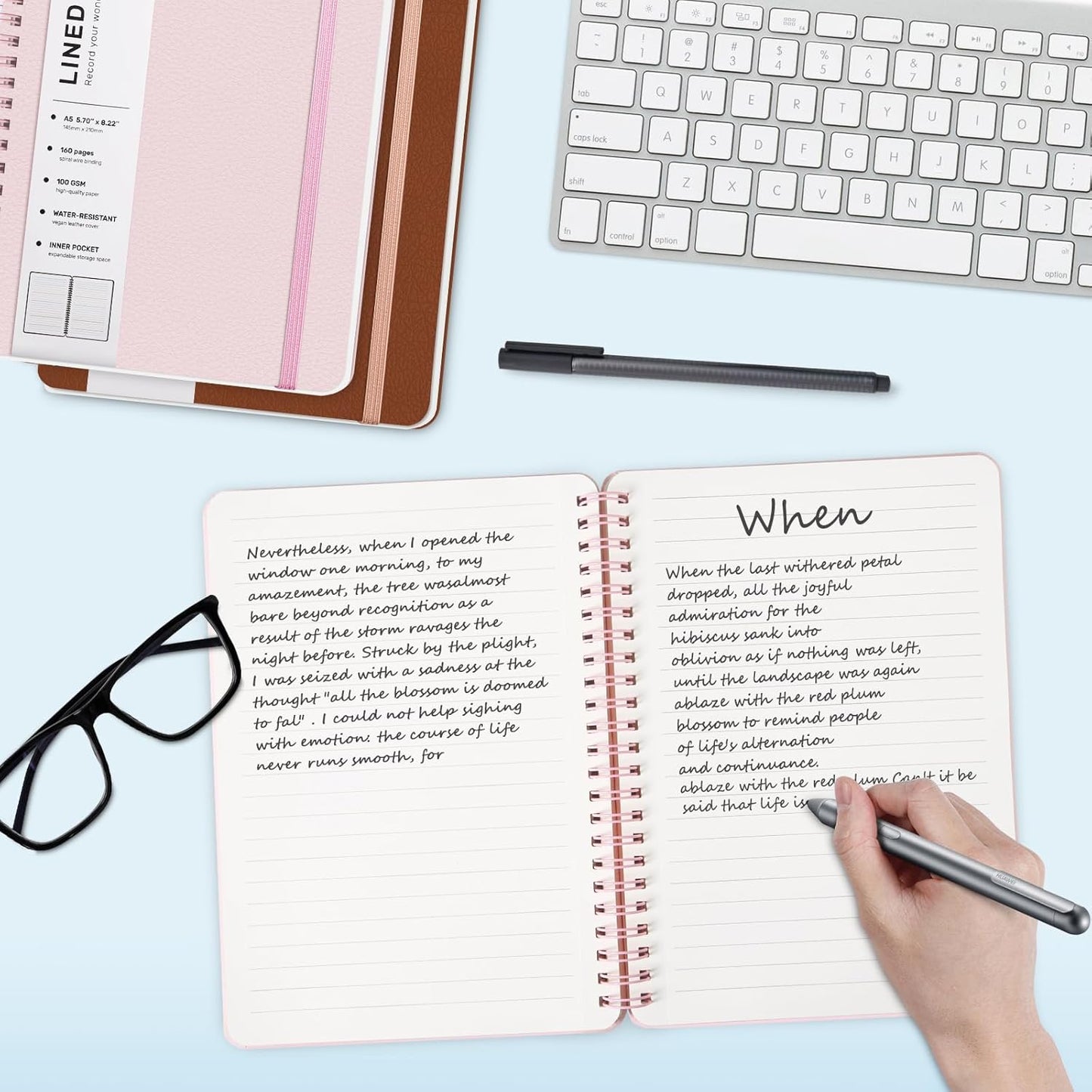 Lined Spiral Journal Notebook, A5 Hardcover Leather Notebook for Work, 5.7''×8.2'', 100GSM Thick Paper Spiral Bound Journaling Notebooks for Women & Men Office School Note Taking Business, Pink