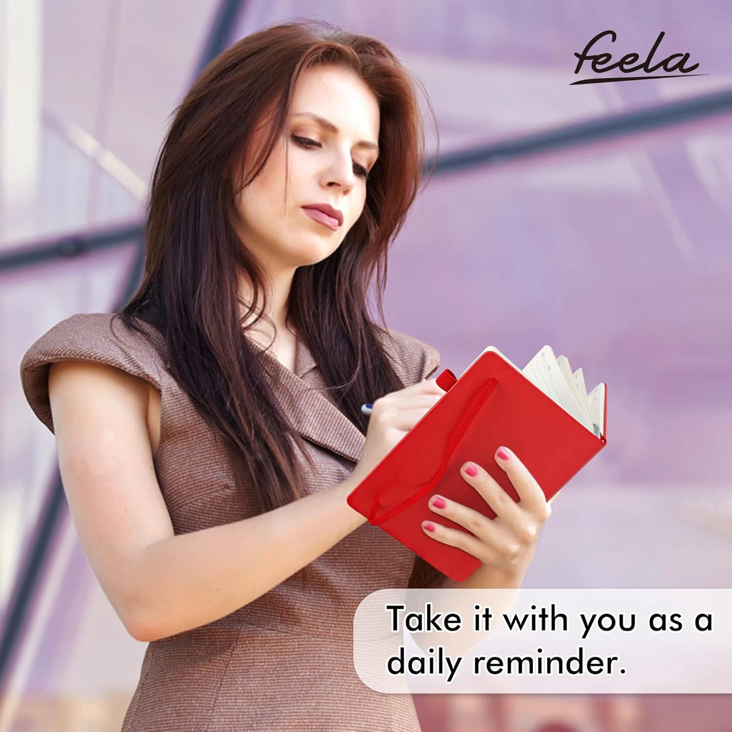 feela 5 Pack Journal Notebook Bulk for School, Hardcover Business Notebooks Classic Ruled Lined Journals with Pen Holder for Work Note Taking, with 5 Black Pens, 120 GSM, 5.1”x8.3”, A5, Red