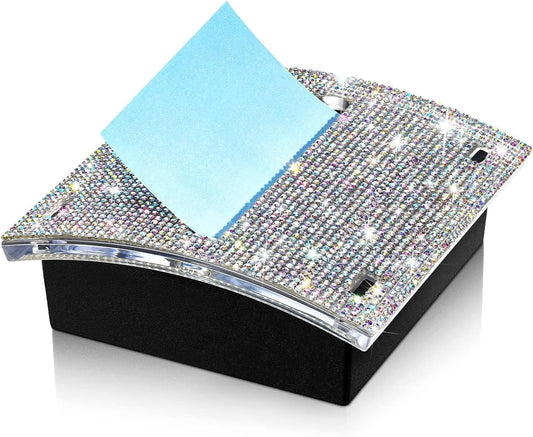 FOTN 4 x 4 Inches Note Holder Dispenser Sticky Note Holder,Bling Self Stick Note Pad Holders Cute Sticky Note Holder for Office Home Classroom Desk Supplies, White