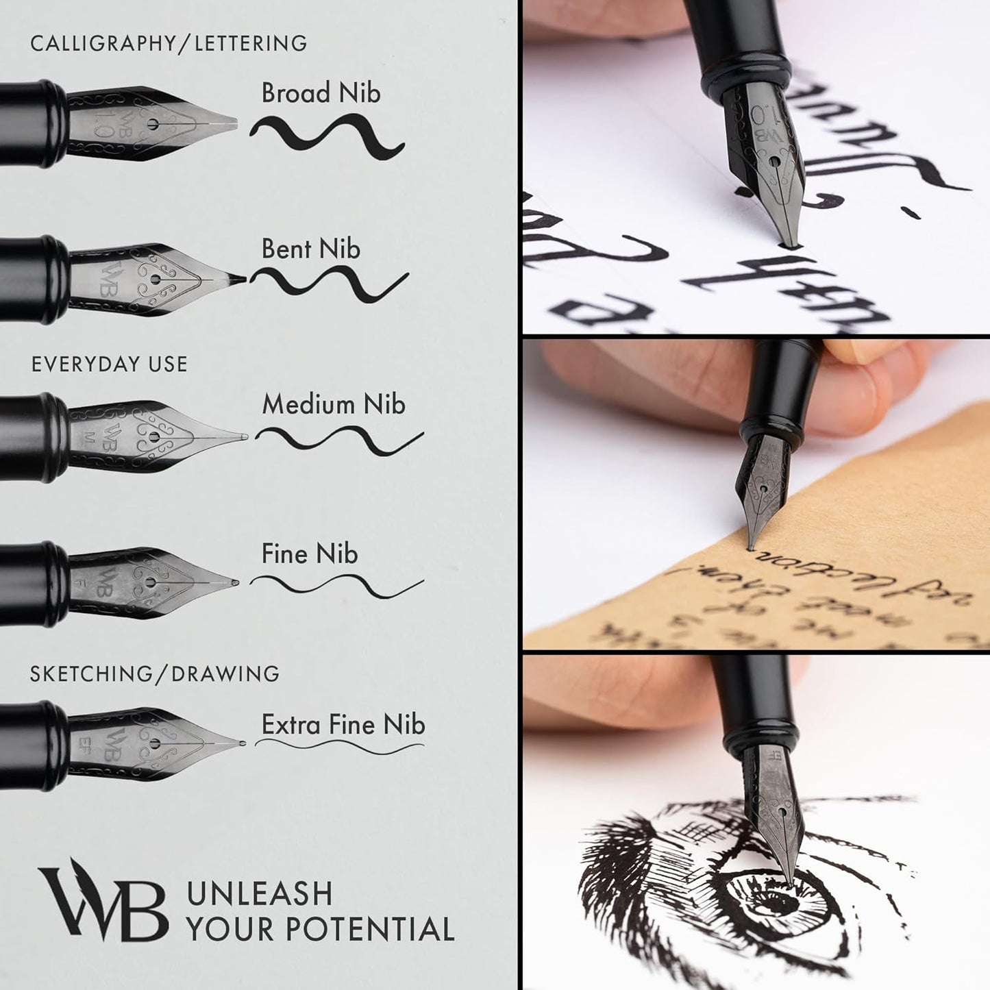 Wordsworth & Black Fountain Pen Set, Extra Fine Nib, Includes 24 Pack Ink Cartridges, Ink Refill Converter & Gift Box, Calligraphy, [All Black], Perfect for Men & Women