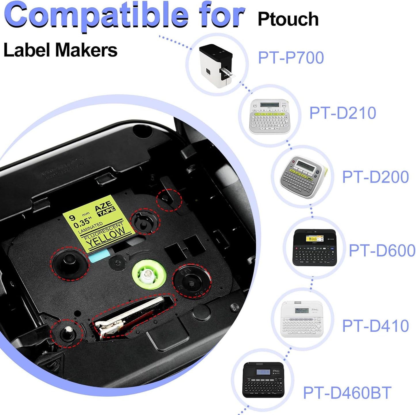 2 Pack Compatible for Ptouch TZe-C21 TZ-C21 TZe TZ Label Tape 9mm 0.35'' Laminated Black on Fluo Yellow Label Maker Tape for PT-9700PC PT-1880 PT-1230PC PT-1280 PT-1800 PT-1830