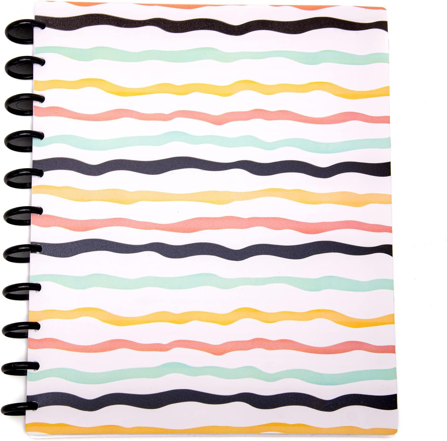 Talia Discbound Notebooks, Planner, Customizable, (Colorful Stripes w/Black Discs, Letter 18628 (8.5in x 11in))