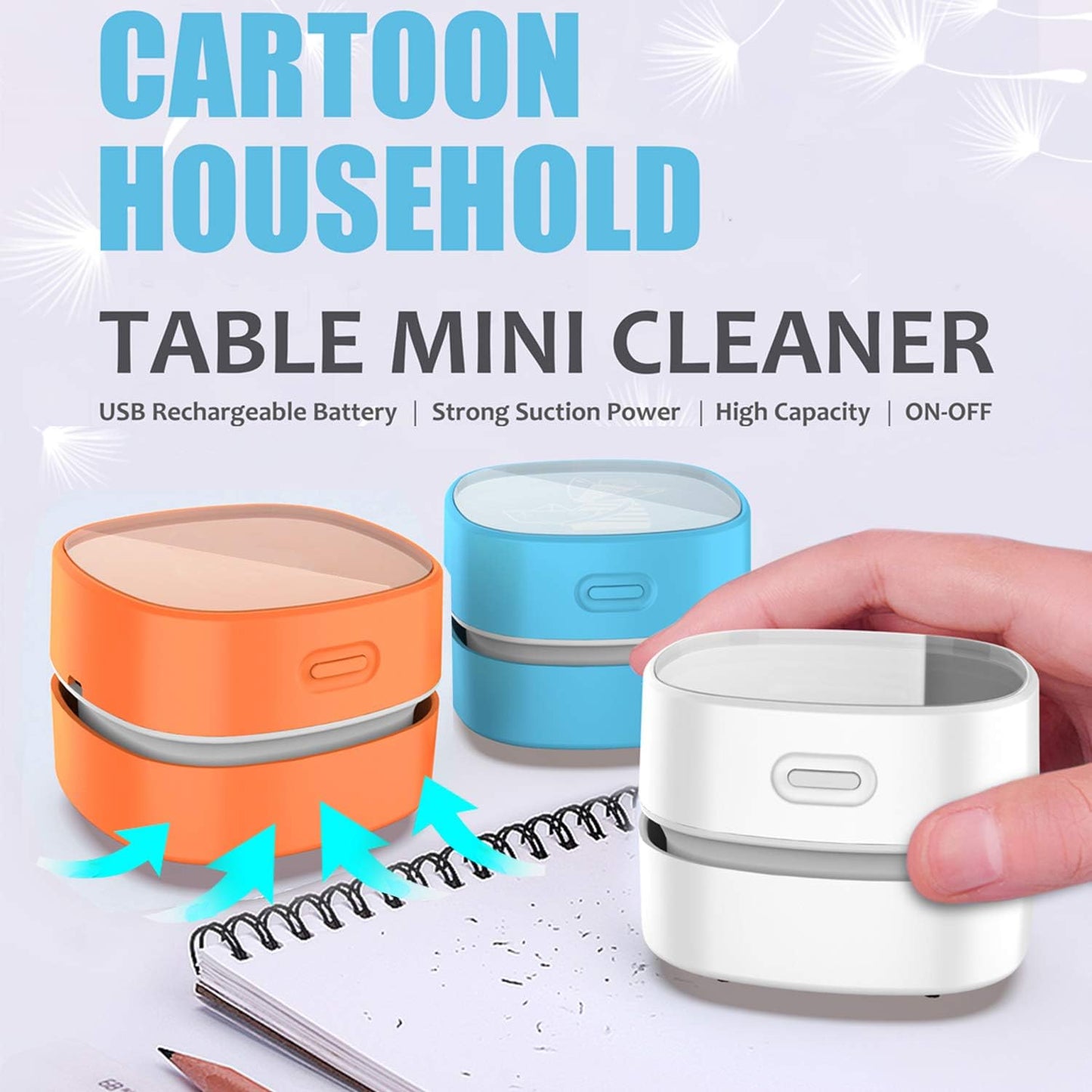 ODISTAR Desktop Vacuum Cleaner,Mini Table dust Sweeper Energy Saving with auto Power-Off Function,High Endurance up to 400 mins,Cordless&360º Rotatable Design for Keyboard/Office(Orange Charging)