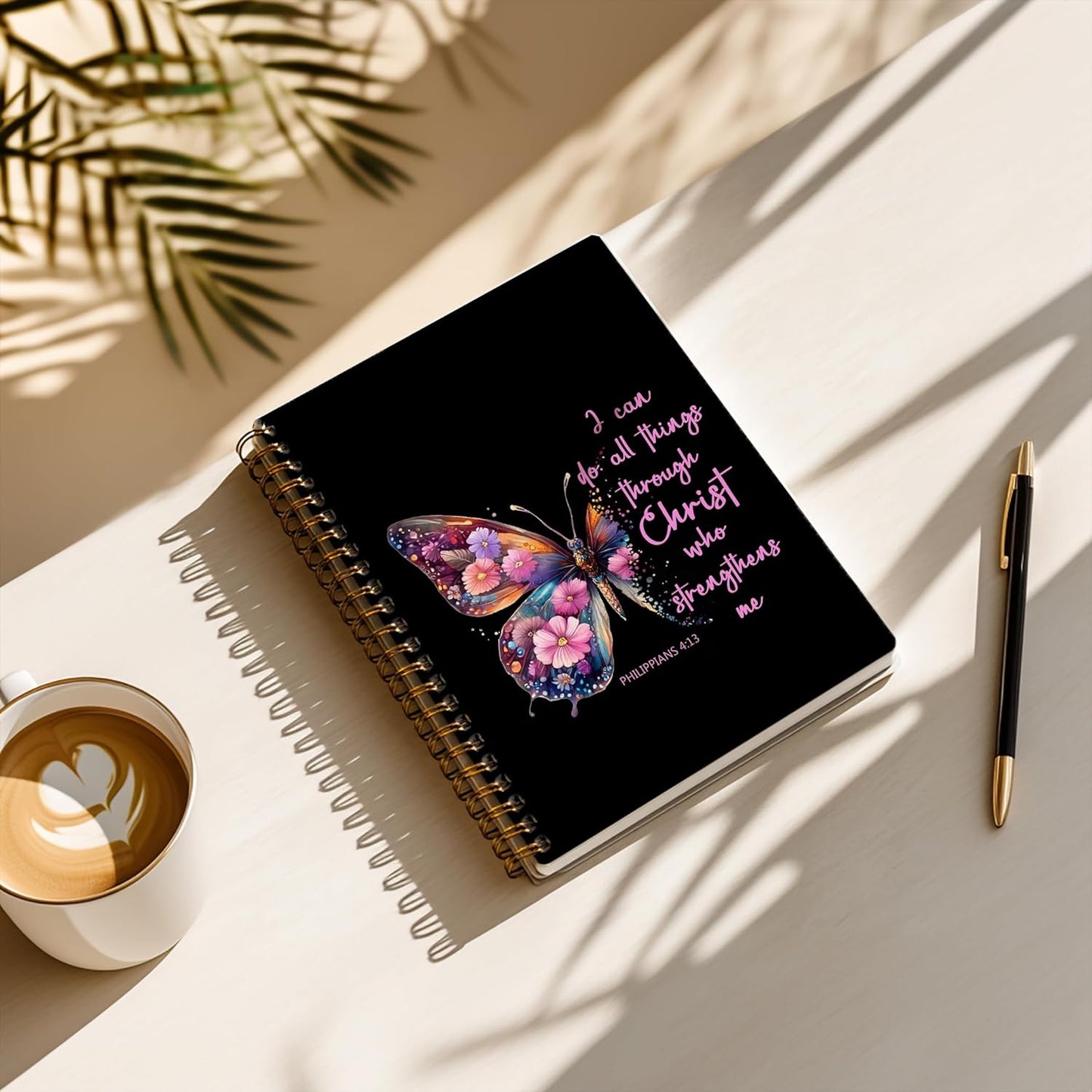 Bible Notebook, A5 Spiral Christian Journal with Floral Pink Butterfly Notebook, Bible Verse-God Says You Are, Inspirational Notebooks for Women, Bible Study, Gift for Birthday Christmas