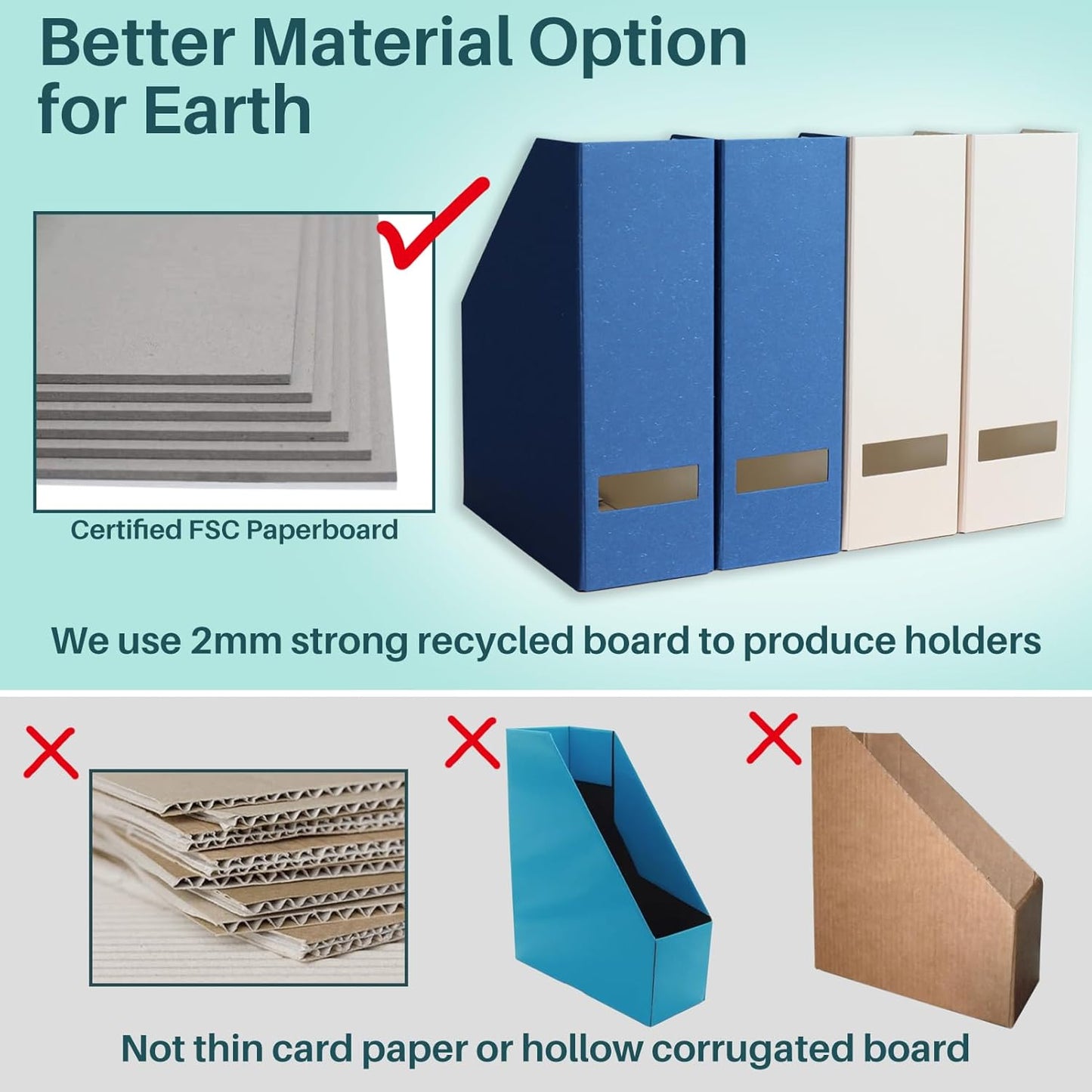 Magazine Holder - File Holder and Desk Organizer, Paperboard Book Organizer and Storage Box for Documents, Magazine Holder Rack for Classroom, Home, and Office (Latte Brown, 4-Pack)