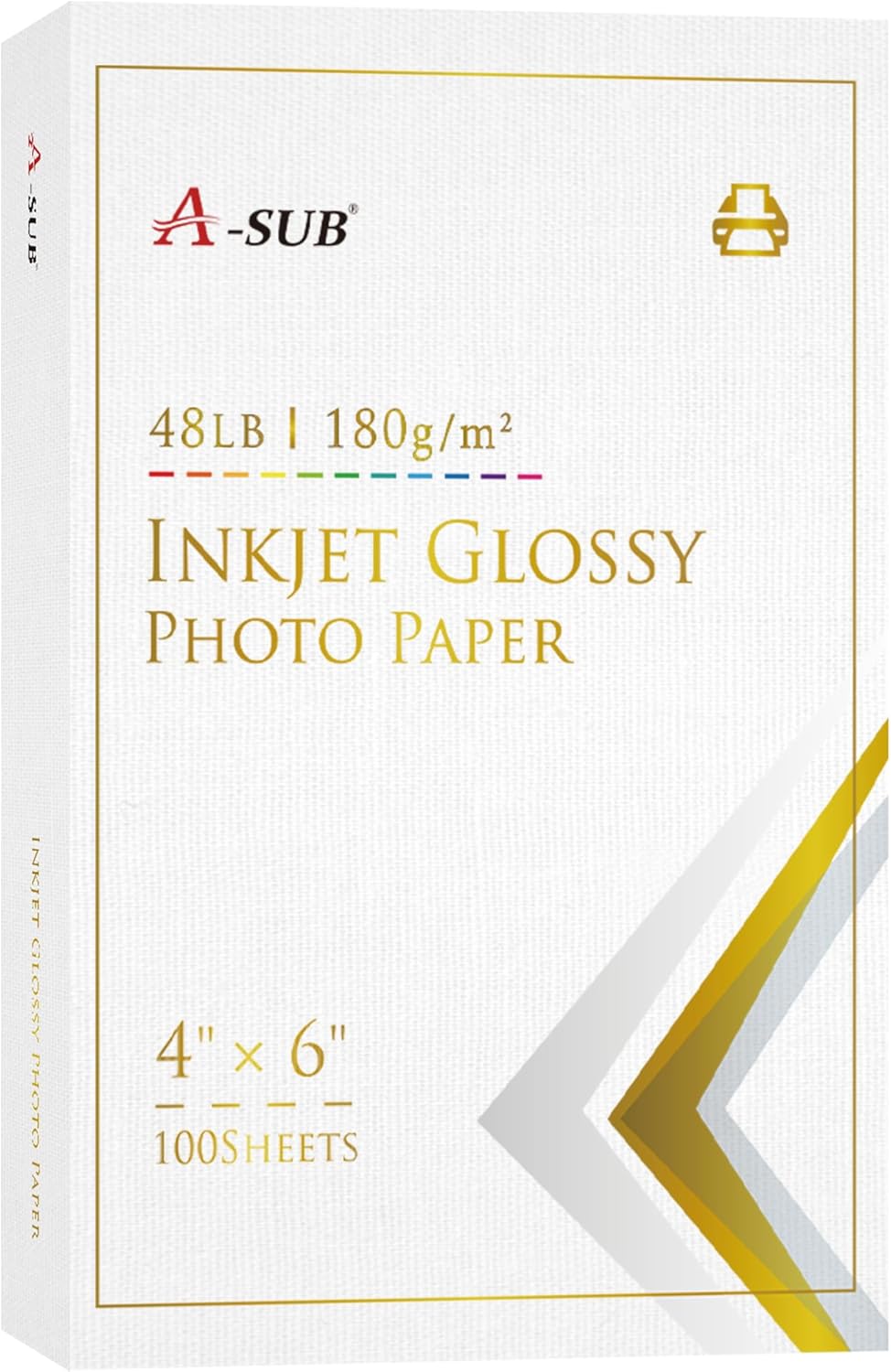A-SUB Inkjet Glossy Photo Paper 4X6 Inches 48lb 180gsm Professional Glossy Photographic Paper for Inkjet Printers Dye Ink 100 Sheets