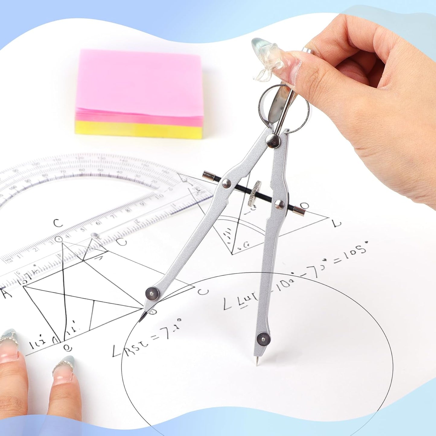 Compass and Protractor Set, Professional Drawing Compass Tool, Metal Compass with Extra Refills, Compass for Geometry and 6 Inch Math Protractors 180 Degree (Green)