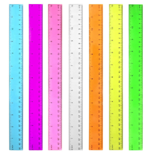 Color Transparent Ruler Plastic Rulers - Ruler 12 inch, Kids Ruler for School, Ruler with Centimeters, Millimeter and Inches, Assorted Colors, Clear Rulers, 7 Pack School Rulers