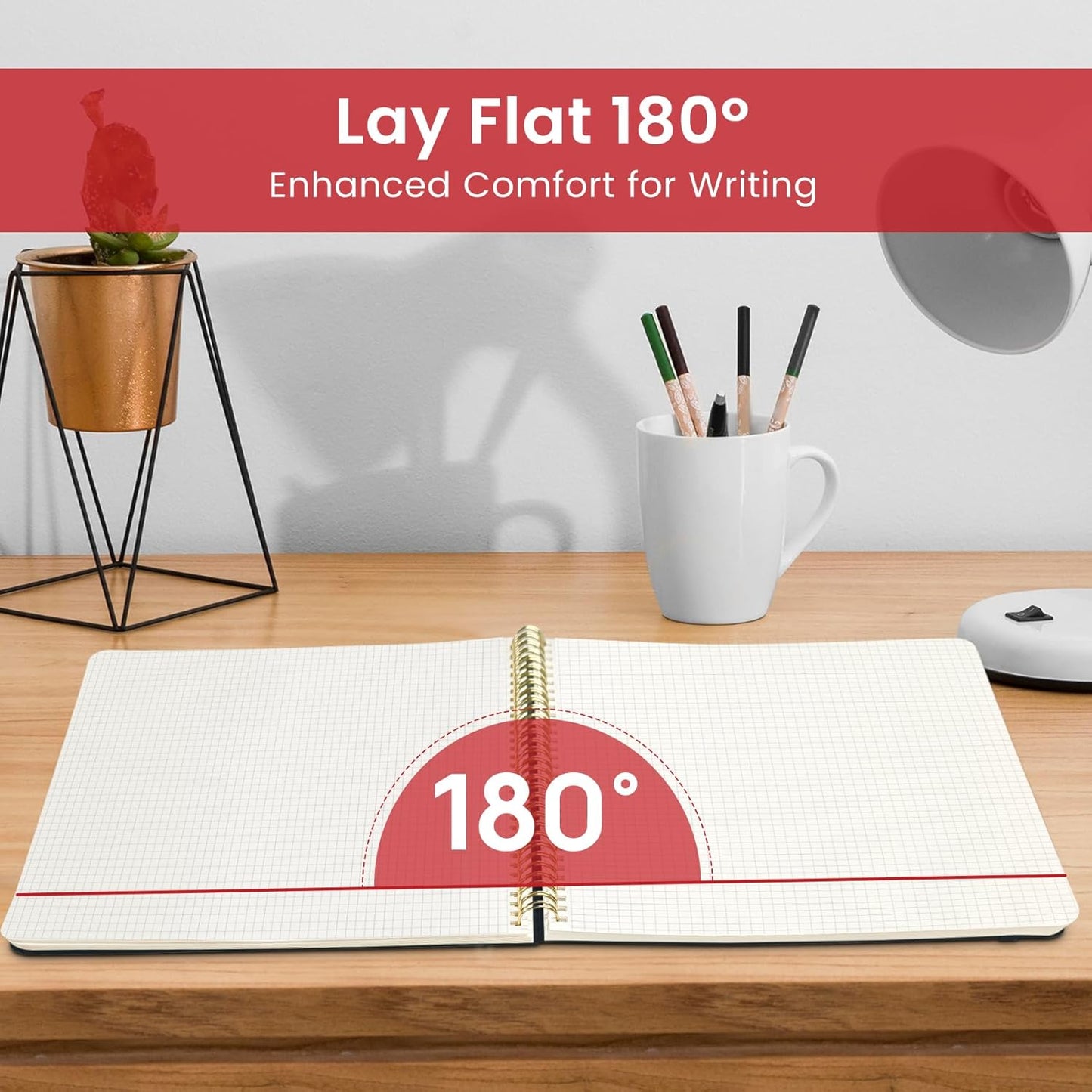 Taja Spiral Graph Notebook, 8.5"x11" Notebooks for Work, Large A4 Journal for Women & Men, Grid Notebook, Journaling Notebook for Writing, Plastic Cover Spiral Journal, Black