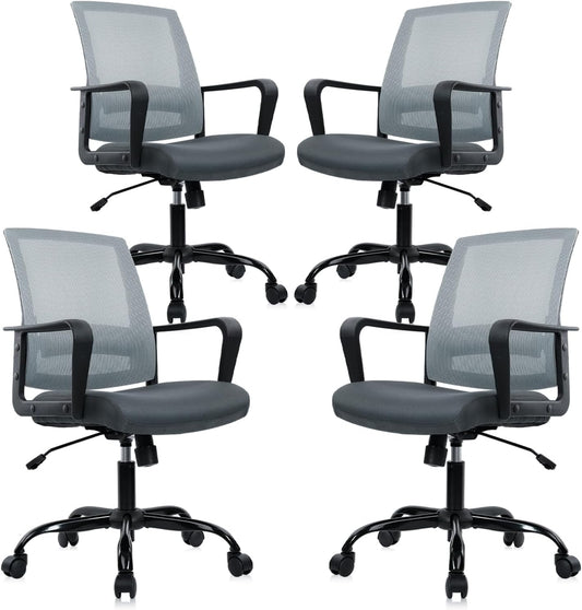 CLATINA Ergonomic Office Desk Chair - Mesh Office Chair with Adjustable Lumbar Support, Rolling Comfortable Computer Task Chairs with Arms for Home Conference-Gray, 4 Pack
