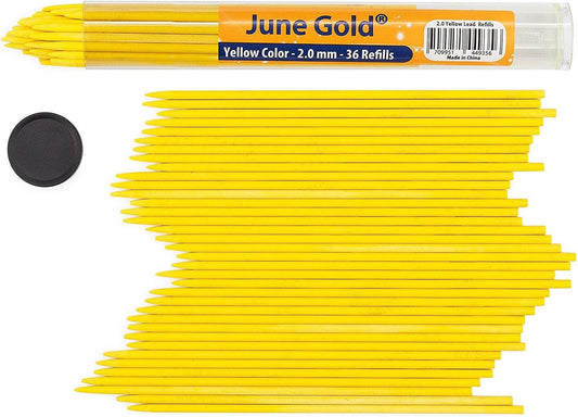 June Gold 36 Yellow (Pineapple #103) Colored 2.0 mm Lead Refills, Bold Thickness for Heavy Use, Break Resistant with a Convenient Dispenser