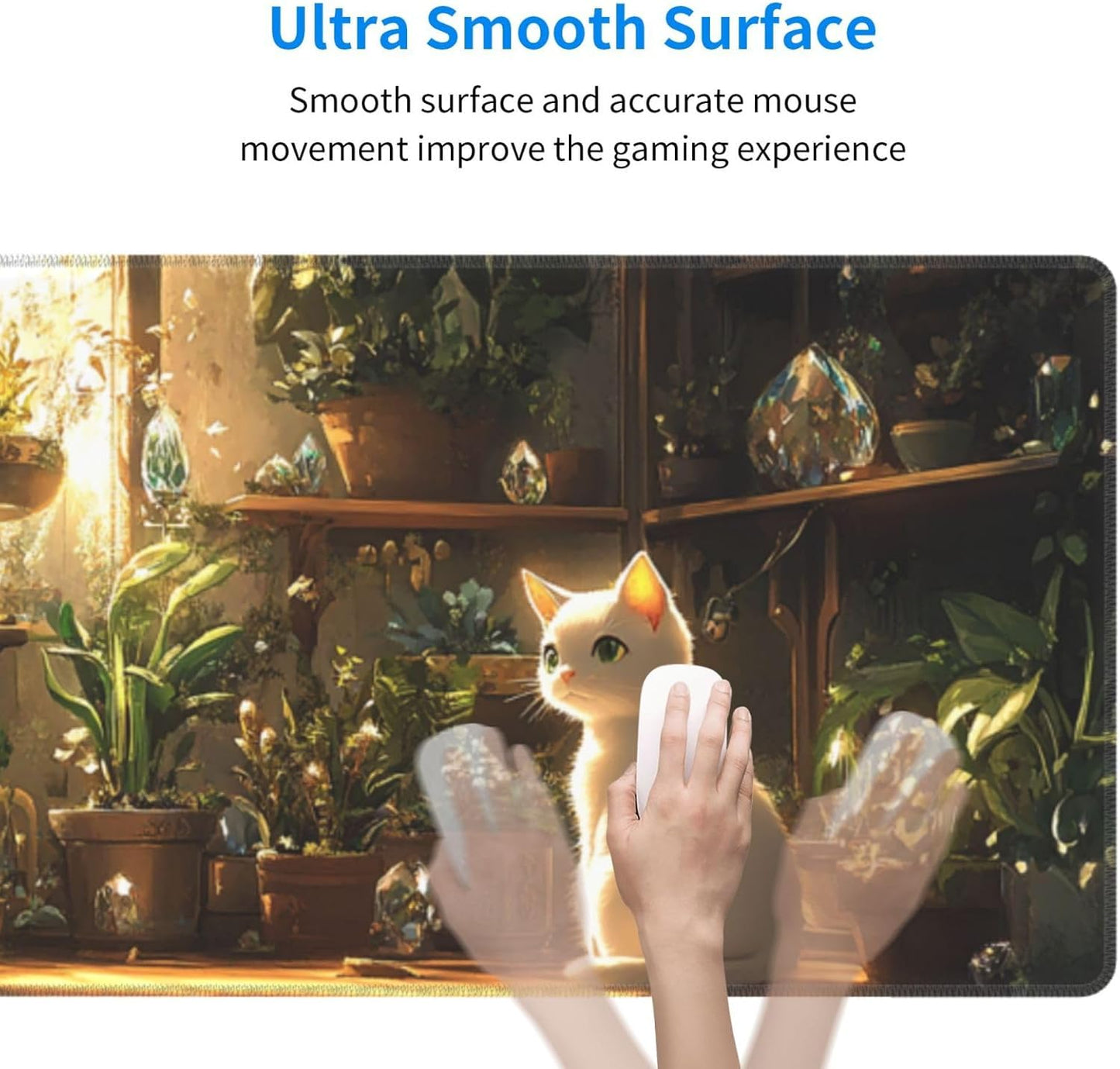 Cat Plant Mouse Pad 31.5 X 11.8 Inch Big Desk Rubber Base Stitched Edges Keyboard Pad XXL Mouse Mat for Home Game and Office