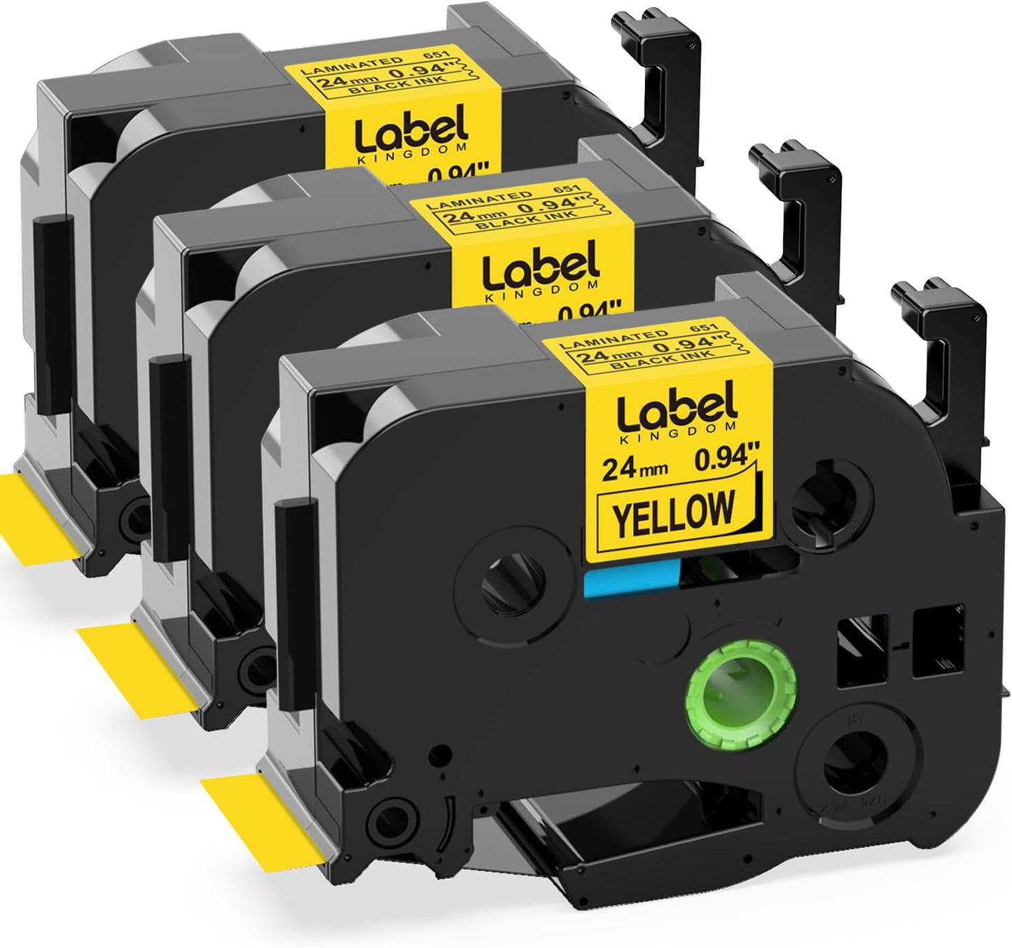 Label KINGDOM TZe-651 24mm Yellow Label Tape Replacement for Brother P-Touch TZ-651 1 Inch Black on Yellow TZ Tape 24mm 0.94 Laminated Yellow Compatible with Brother PTD600 PTD610AD PTP710BT, 3-Pack