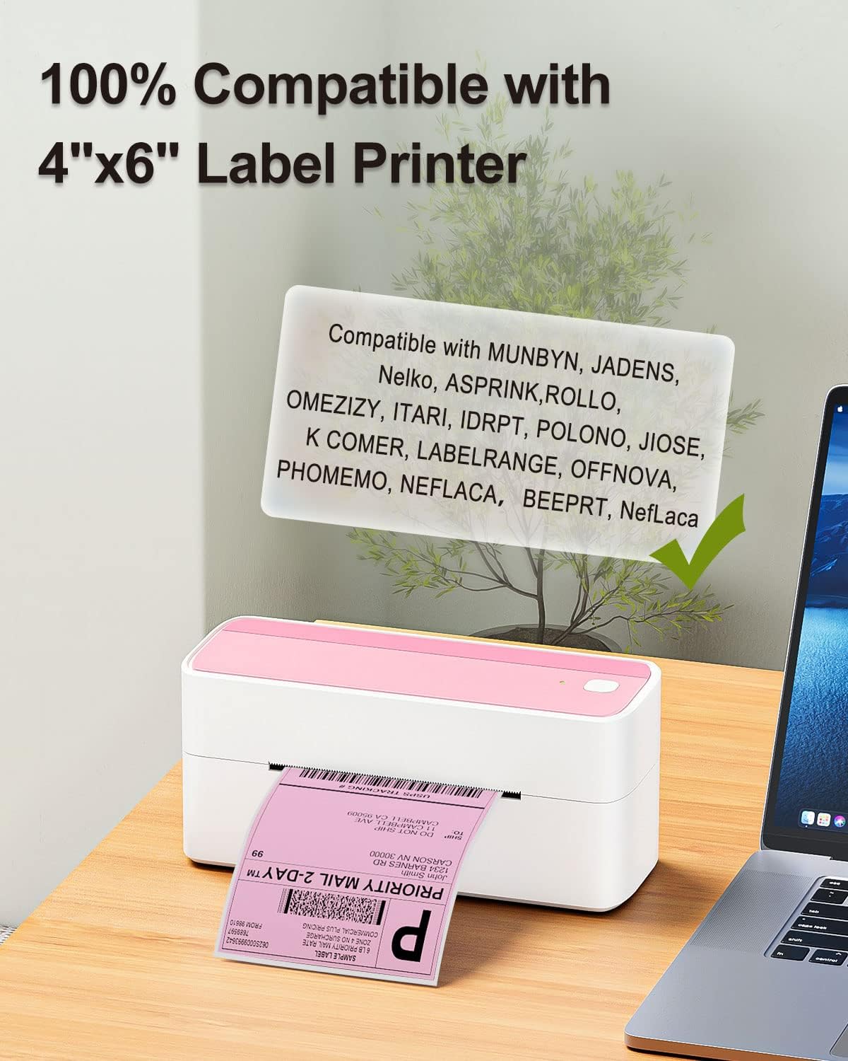 Phomemo 4x6 Thermal Label Printer Paper - 100 PCS Pink 4"x6" Fan-Fold Shipping Supplies Labels - Water/Oilproof Mailing Label - Permanent Adhesive Thermal Shipping Labels for Ship Packages