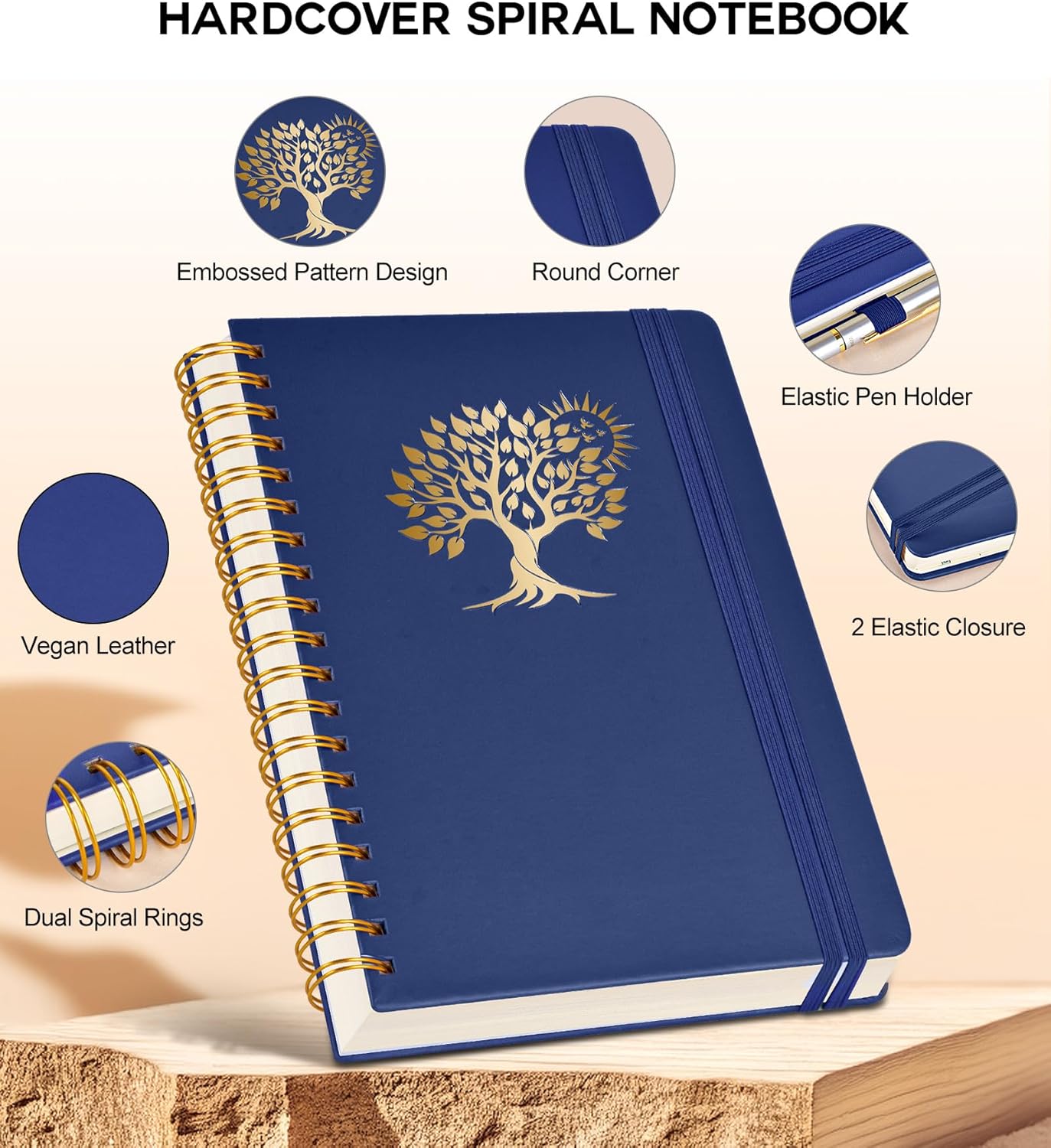 Large Spiral Notebook Journal for Women Men - 300 Numbered Lined Pages, College Ruled,B5 Hardcover Spiral Bound Notebook for School, Work, Note Taking, Writing, Leather Spiral Journal 7"x10"