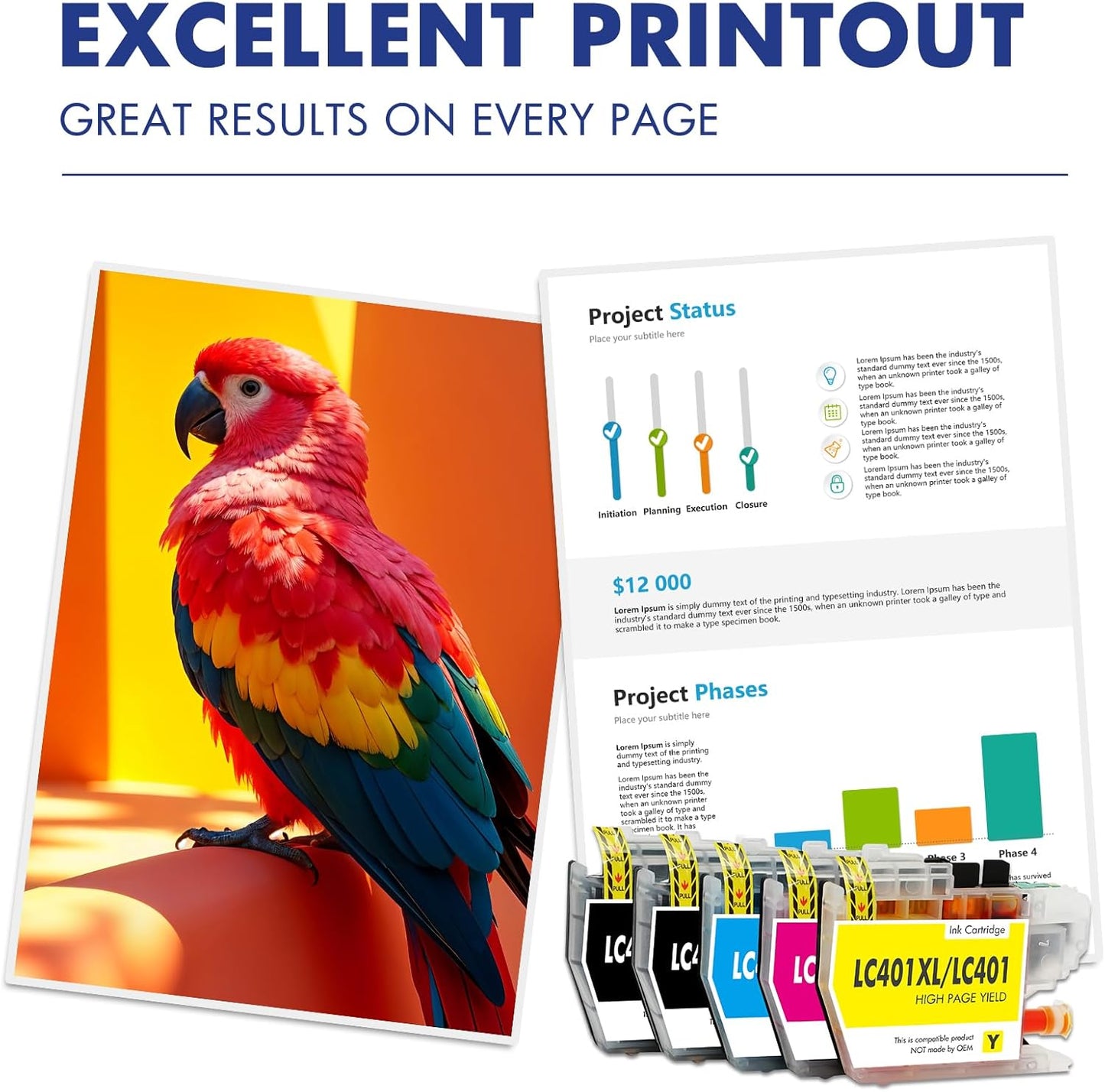 LC401XL LC401 MFC-J1010DW Ink Cartridges for Brother Printer LC 401 401XL for MFC-J1010DW MFC-J1170DW MFC-J1012DW MFC-J1800DW MFC J1010DW - 5 Pack High Yields Black Cyan Magenta Yellow