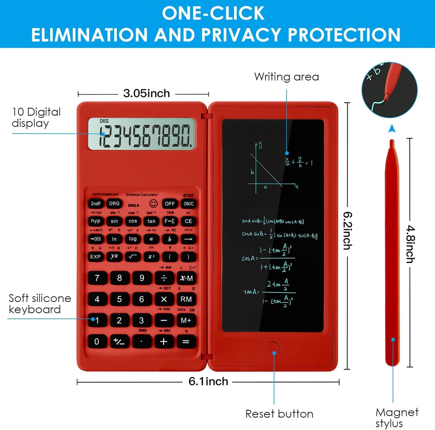 Scientific Calculators for Students, Red Math Calculator with Notepad,10-Digit Large Screen, Classroom Must Haves for Middle High School Supplies & College (Red)