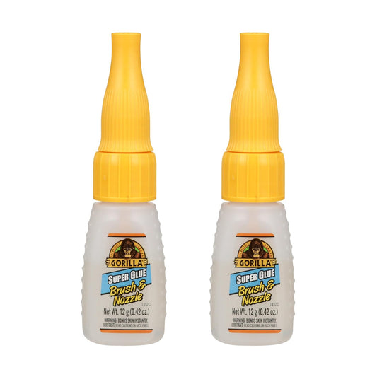 Gorilla Super Glue with Brush & Nozzle Applicator, Clear Glue, 12 Gram (Pack of 2) - All Purpose and Fast Setting for Projects and Repairs