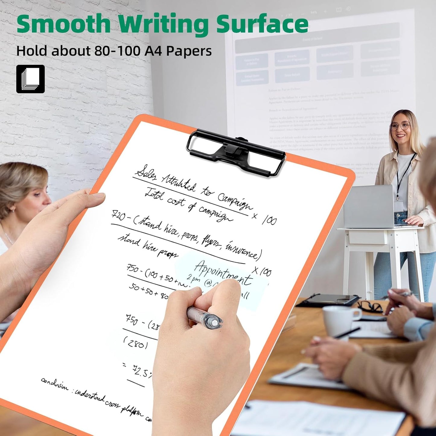 Orange Clipboard with Pen Holder, Set of 6 Plastic Clipboard with Low Profile Metal Clip, Hanging Clipboards Holds 8.5x11 Inch Papers, Standard A4 Letter Size Clip Boards for Office & School