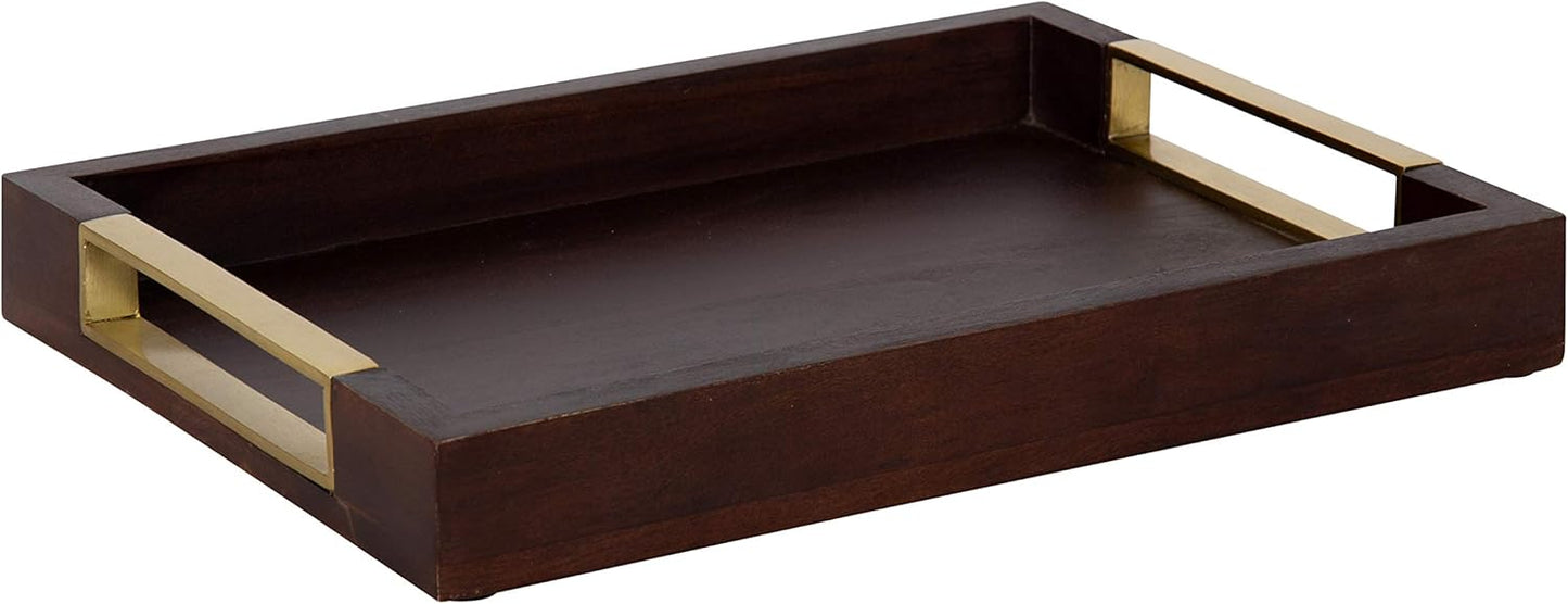 Kate and Laurel Heller Modern Rectangular Tray, 12 x 16, Espresso, Decorative Wood Tray for Storage and Display