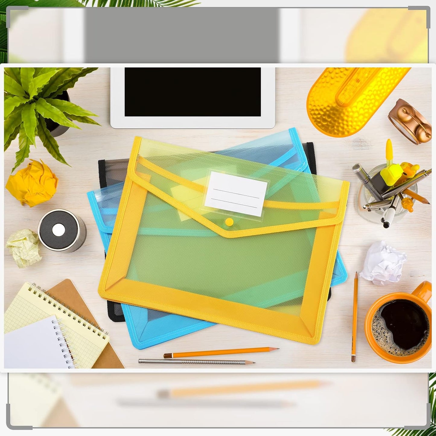 Teling 15 Pieces Plastic File Folders Envelope Expanding File Wallet Document Folder A4 Colorful Document Organizer with Button Closure and Pocket Waterproof File Pouch for Home Work (Colorful)