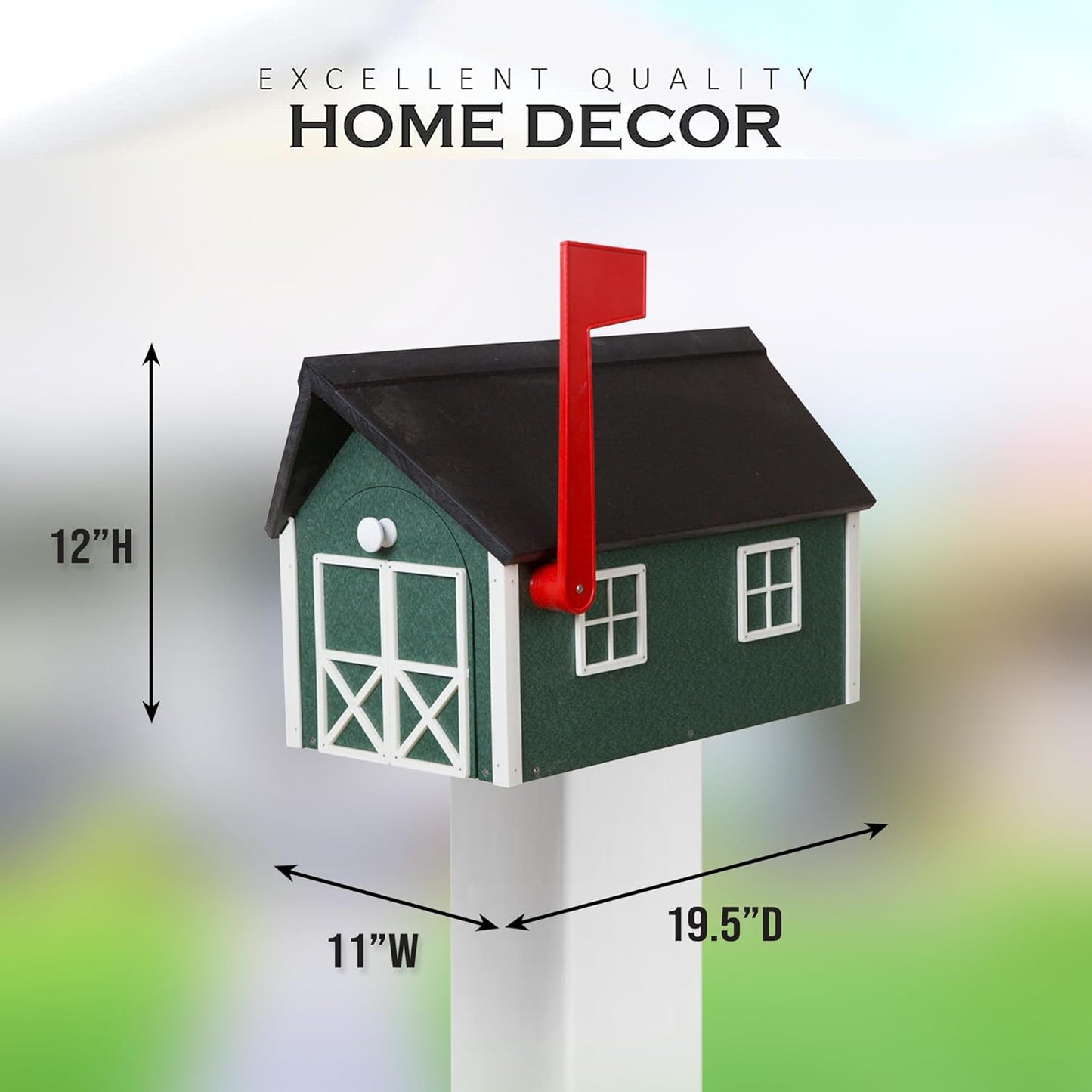 Peaceful Classics Poly Mailbox- Durable, Weather-Resistant Amish Craftsman Mailboxes for Outside Uses Like Front Yard and Road Side- Long-Lasting, Decorative, Modern Mailbox (Green with White Trim).