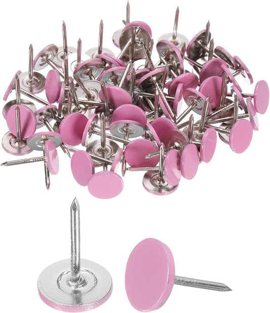 uxcell 150Pcs Upholstery Tacks, 11mmx17mm Flat Head Thumb Tack Decorative Furniture Nails Push Pins for Furniture Sofa Headboards, Pink