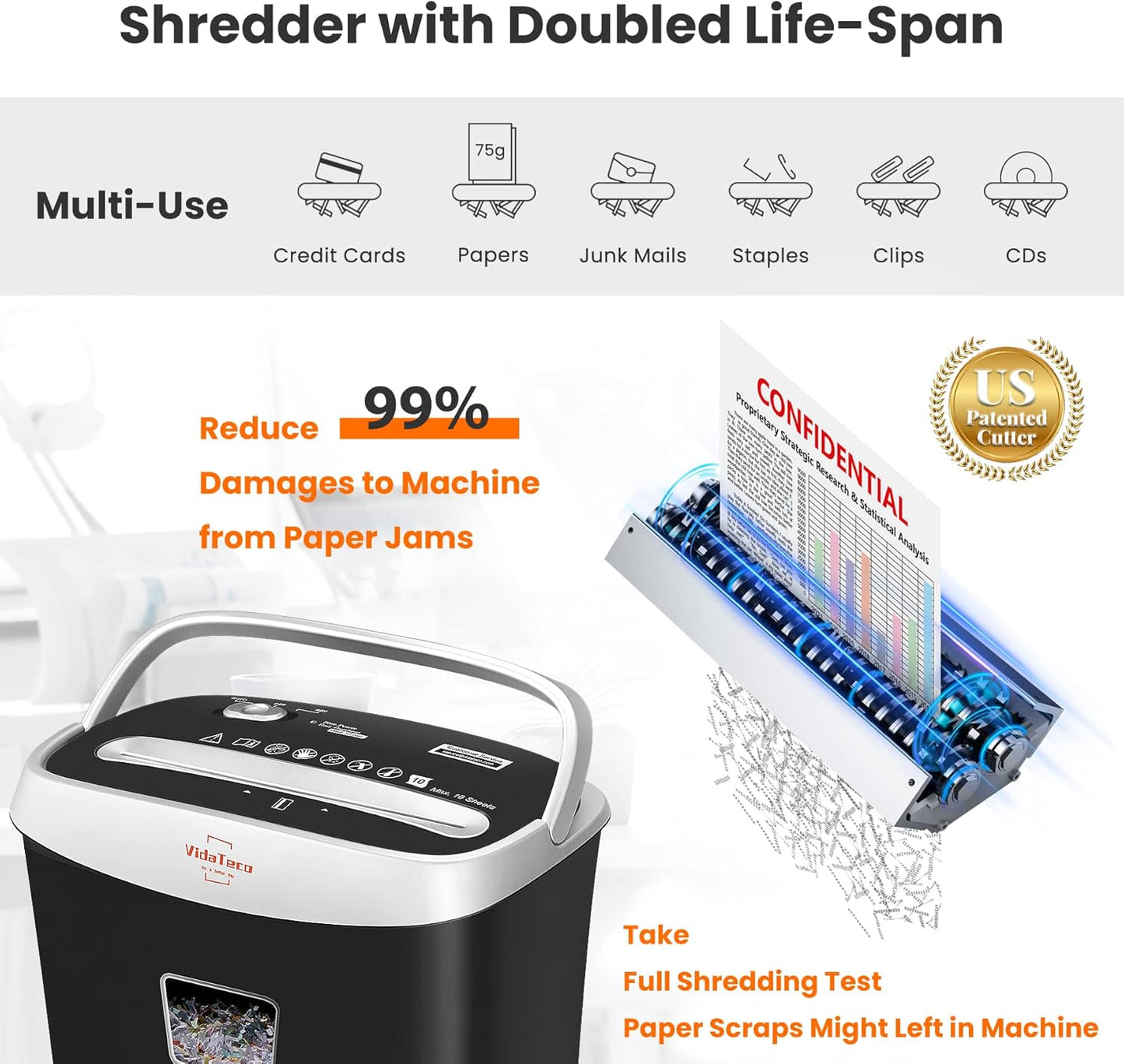 Paper Shredder for Home Office10-Sheet Cross-Cut Shredder with US Patented Cutter,Also Shreds Card/CD/Clip,Paper Shredding Machine for Home Use Heavy Duty with Jam Proof,3.9-Gallon Bin