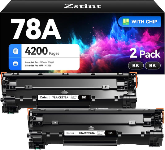 78A Black Toner Cartridge 2-Pack High Yield with Chip Replacement for HP 78A CE278D CE278A Toner Cartridges Compatible with HP Laserjet Pro MFP M1536dnf P1606dn P1560 P1566 P1606 M1536 Series Printer