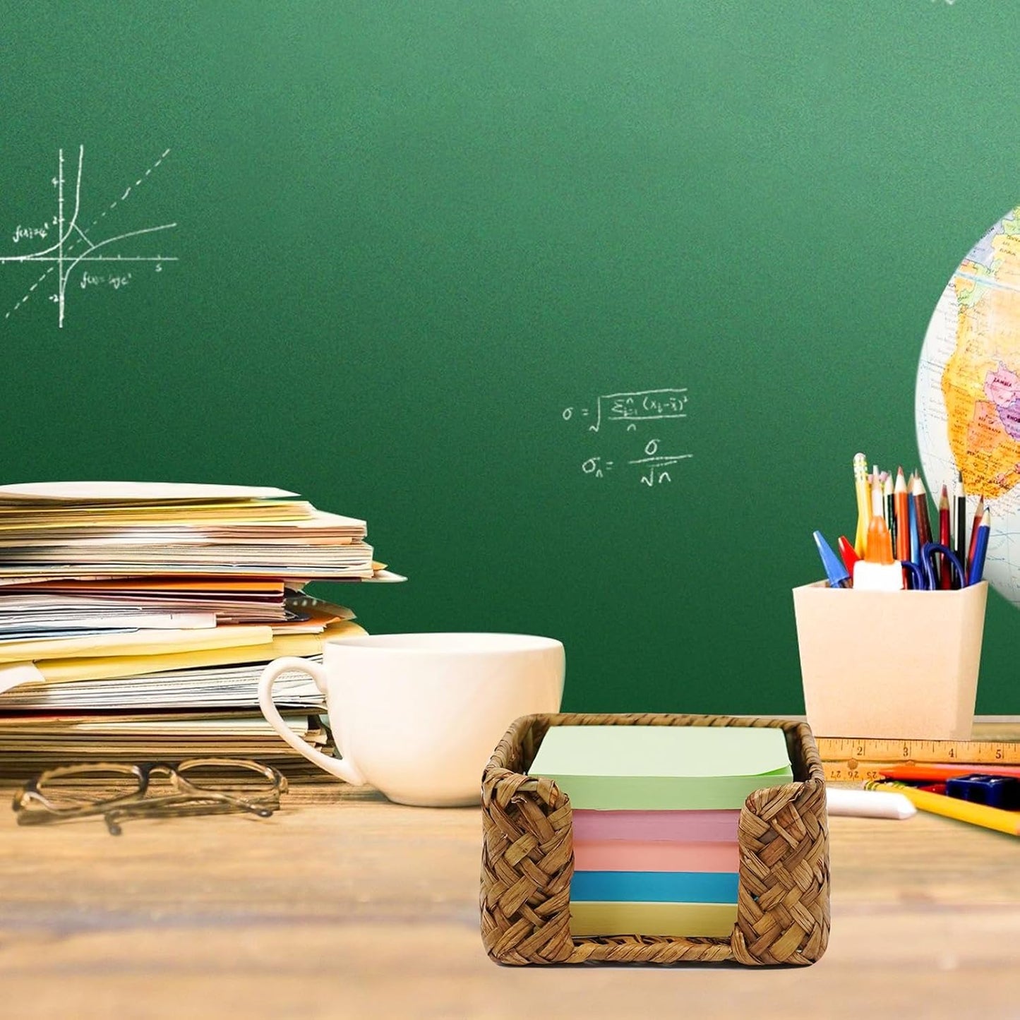 Sticky Note Holder Seagrass Post It Note Dispenser, 3 x 3 Inch Woven Sticky Note Dispenser, Farmhouse Post It Holder for Desk Home Office Decor, Caramel